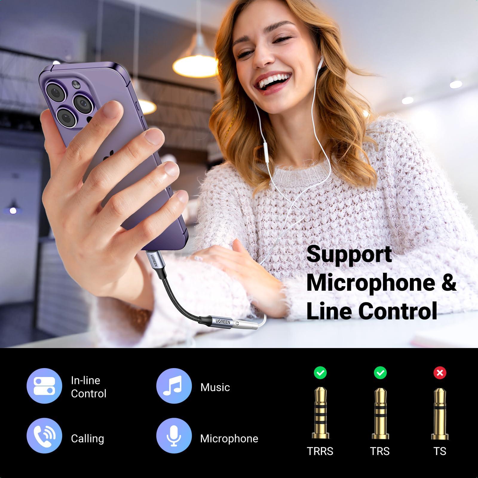 UGREEN UGREEN Headphone Adapter Lightning to 3.5mm Adapter Apple MFi Certified Bundle with 3.5mm Audio Cable Braided 4-Pole Hi-Fi Stereo 3FT