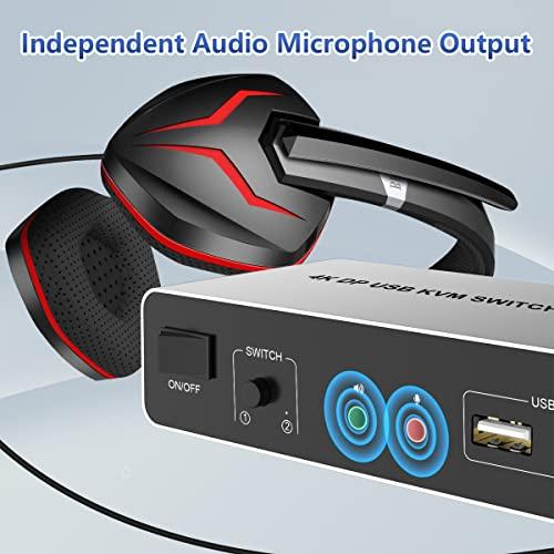 Arkidyn Plus DisplayPort KVM Switch Dual Monitors for 2 Computers 4K@60Hz 2 in 2 Out Displayport KVM Switch with Audio Microphone Output and 3 USB Ports, Keyboard Mouse Displayport Dual Monitor KVM