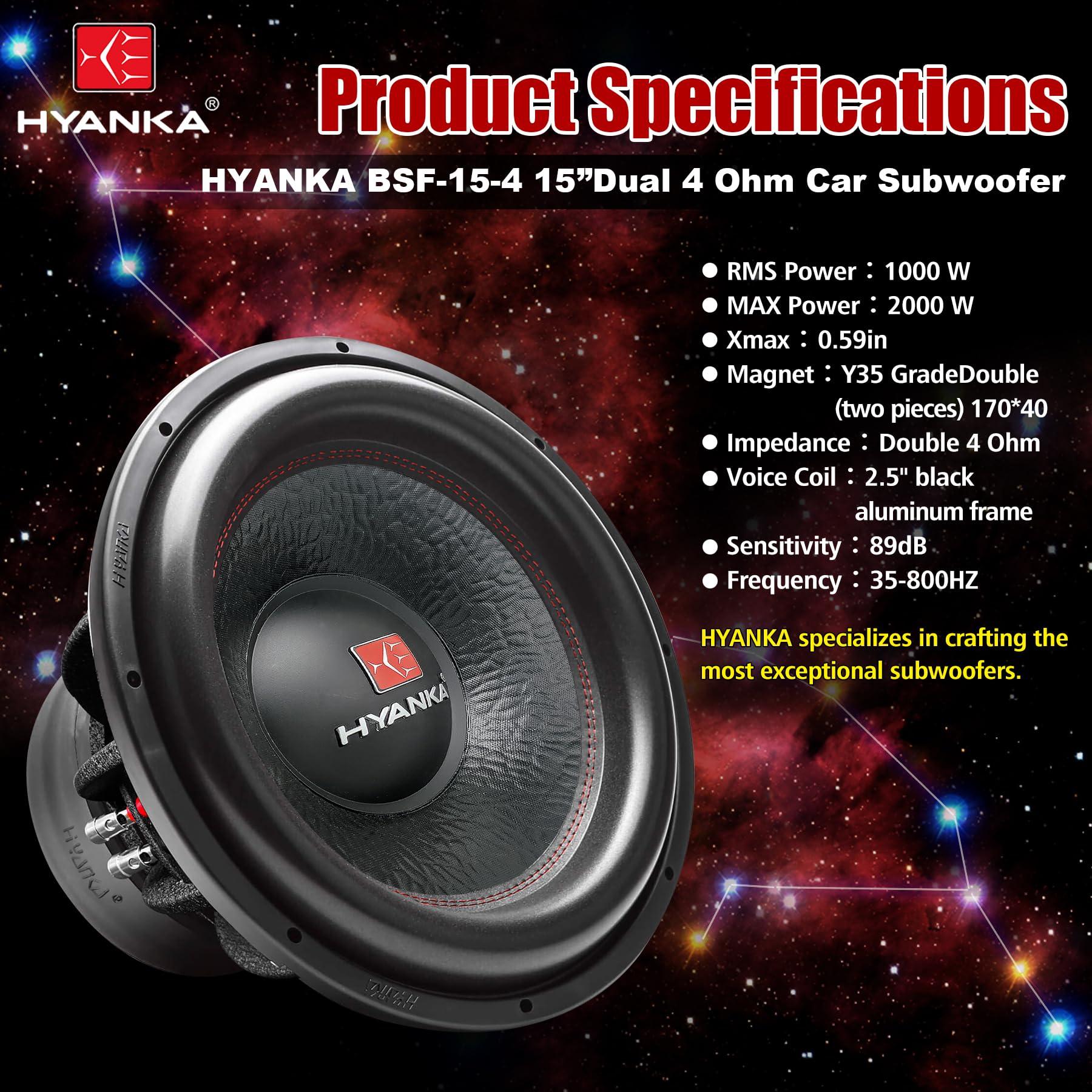 H YANKA H YANKA BSF-15-4 15 Inch Subwoofer - 2000W MAX Power 15 Inch Paper Cone Subwoofer Car Audio, Black Aluminum Basket, 2.5 Dual Voice Coil 4 Ohm Impedance 15 Sub for Cars