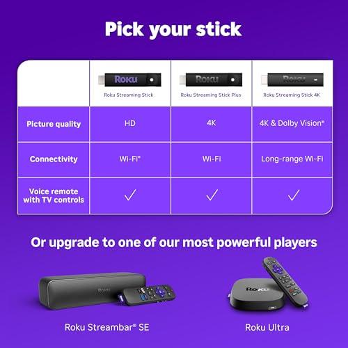 Roku Roku Streaming Stick 4K | Portable Roku Streaming Device 4K/HDR/Dolby Vision, Roku Voice Remote, Free & Live TV