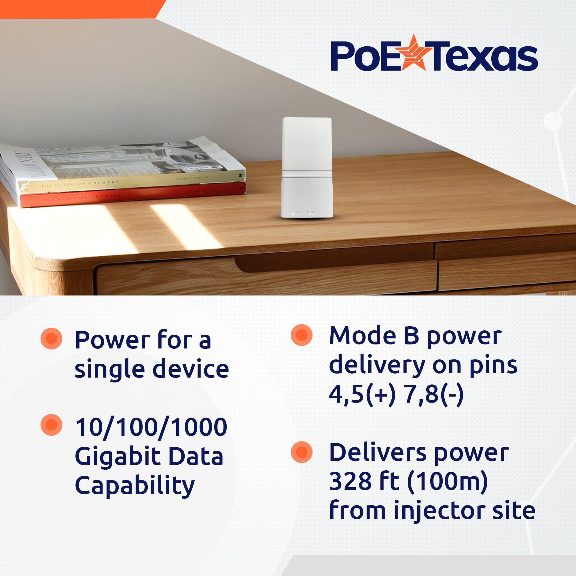 PoE Texas Poe Texas PoE Injector - Single Port PoE+ Power Over Ethernet PoE Adapter for 802.3at - 10/100/1000 Gigabit Data with Integrated 52V 30W Power Supply - Plug & Play USB-C Tablet, IP Camera, VoIP