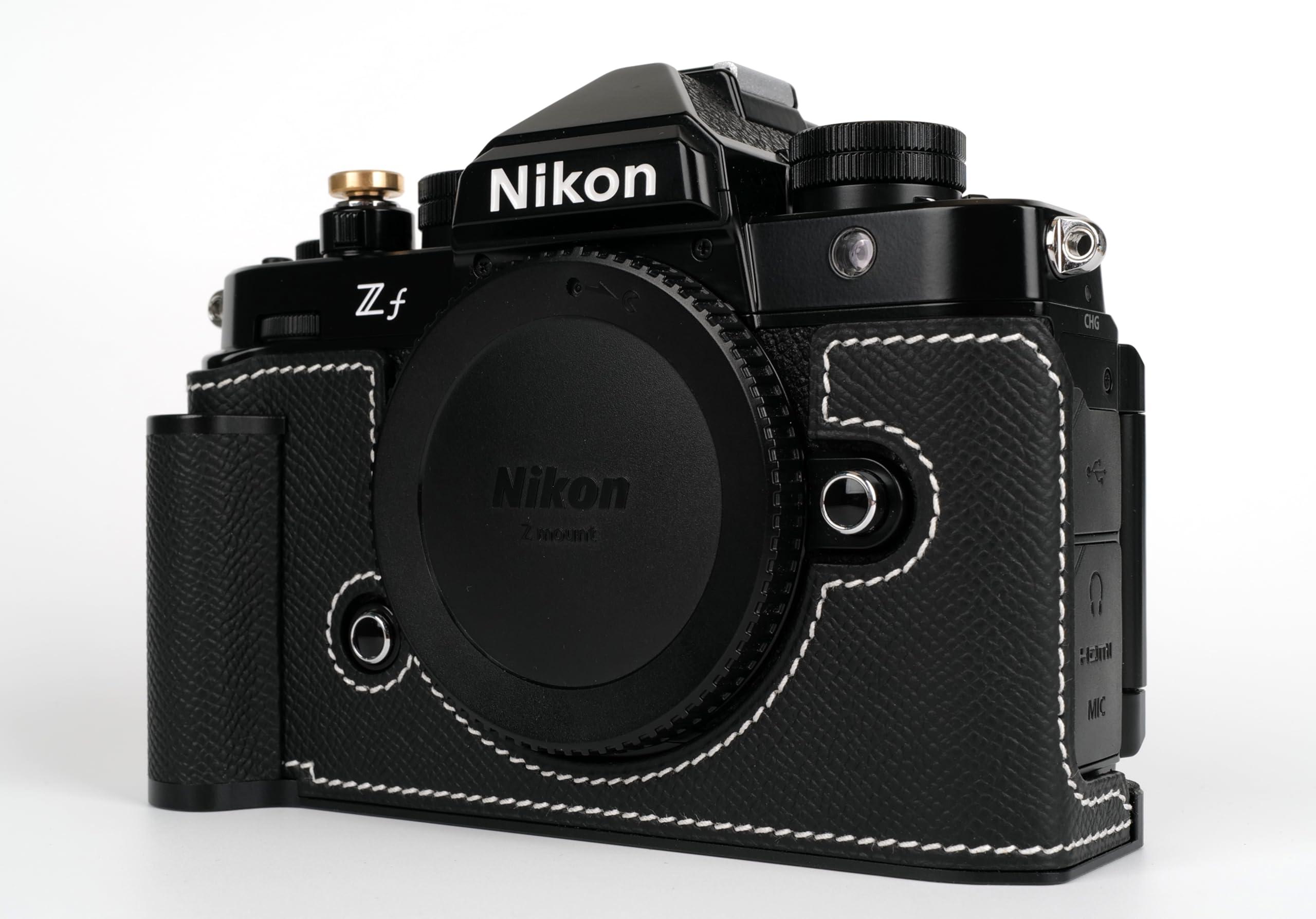 Uchandmade Uchandmade Handmade Genuine Leather Camera Half Case for Nikon ZF/Nikon ZF Camera Case/Nikon ZF Case - Top Layer Cowhide Body + Metal Base Plate + Hand Shank Design (Black)