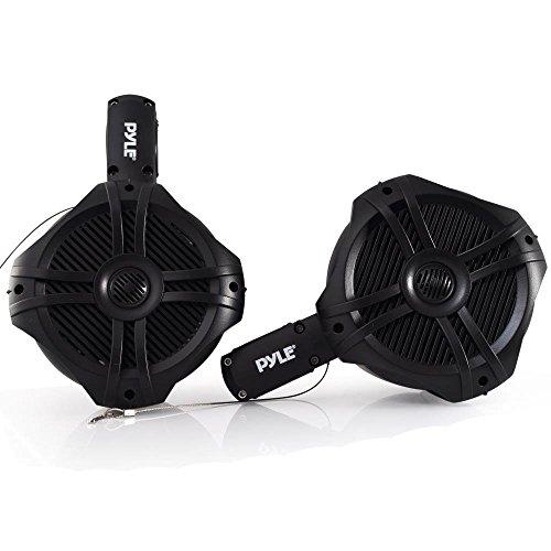 Sound Around Waterproof Marine Wakeboard Tower Speakers - 6.5” Dual Subwoofer Speaker Set and 1.0” Tweeters, LED Lights and 200 Watt Power - 2-way Boat Audio System with Mounting Bracket - PLMRWB65LEB (Black)