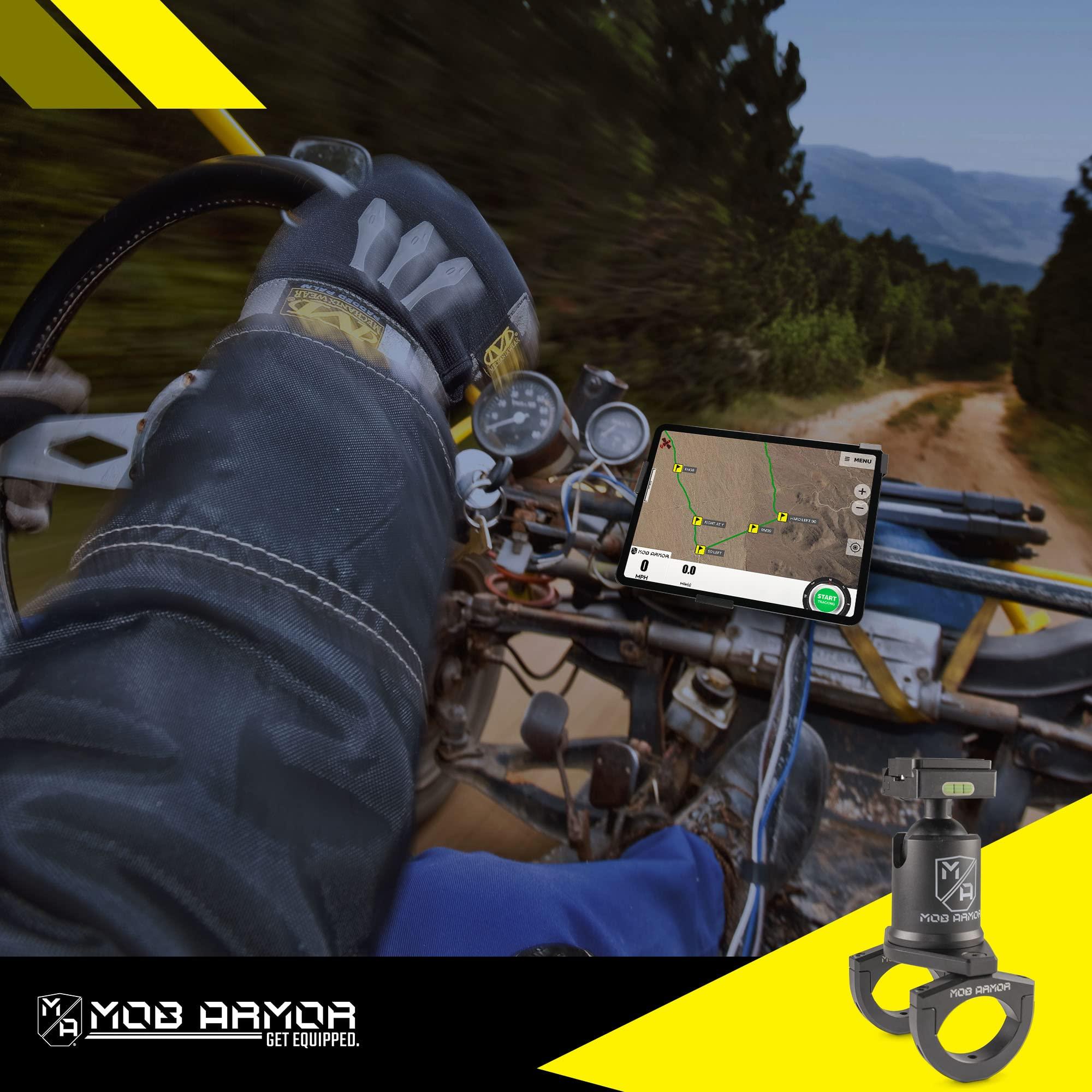 Mob Armor Mob Armor Quick Release Maxx Tube Mount - Adjustable Tablet Holder with Rotating and Tilting Housing, Quick-Detach Mechanism, and Secure Clamp for Mounting on Tubes in Vehicles, Worksites, and Gyms