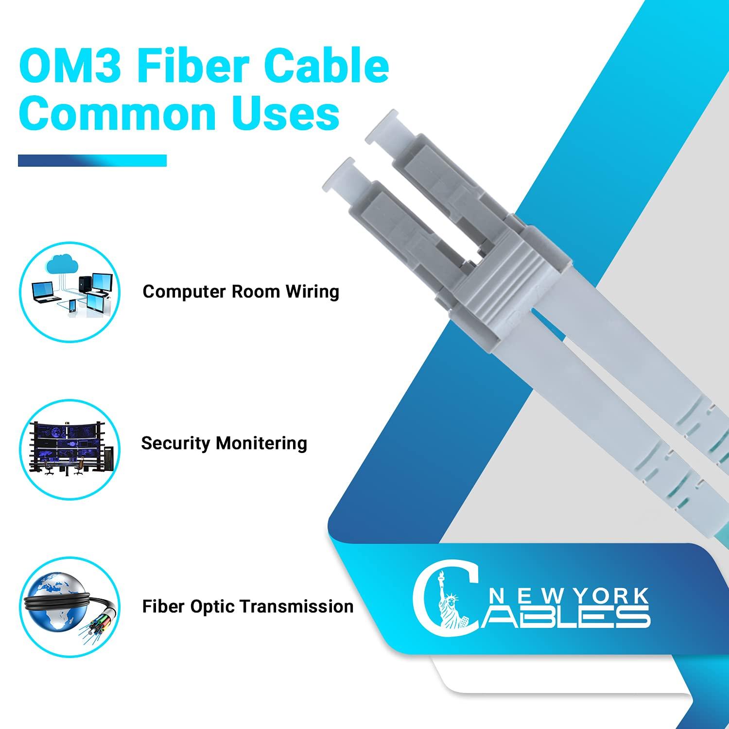 NewYork Cables NewYork Cables Fiber Patch Cable | LC to LC Multimode Duplex OM4 50/125 Jumper Cord | 15M (49.2ft) 40gb Fiber Optic Cable (Aqua)