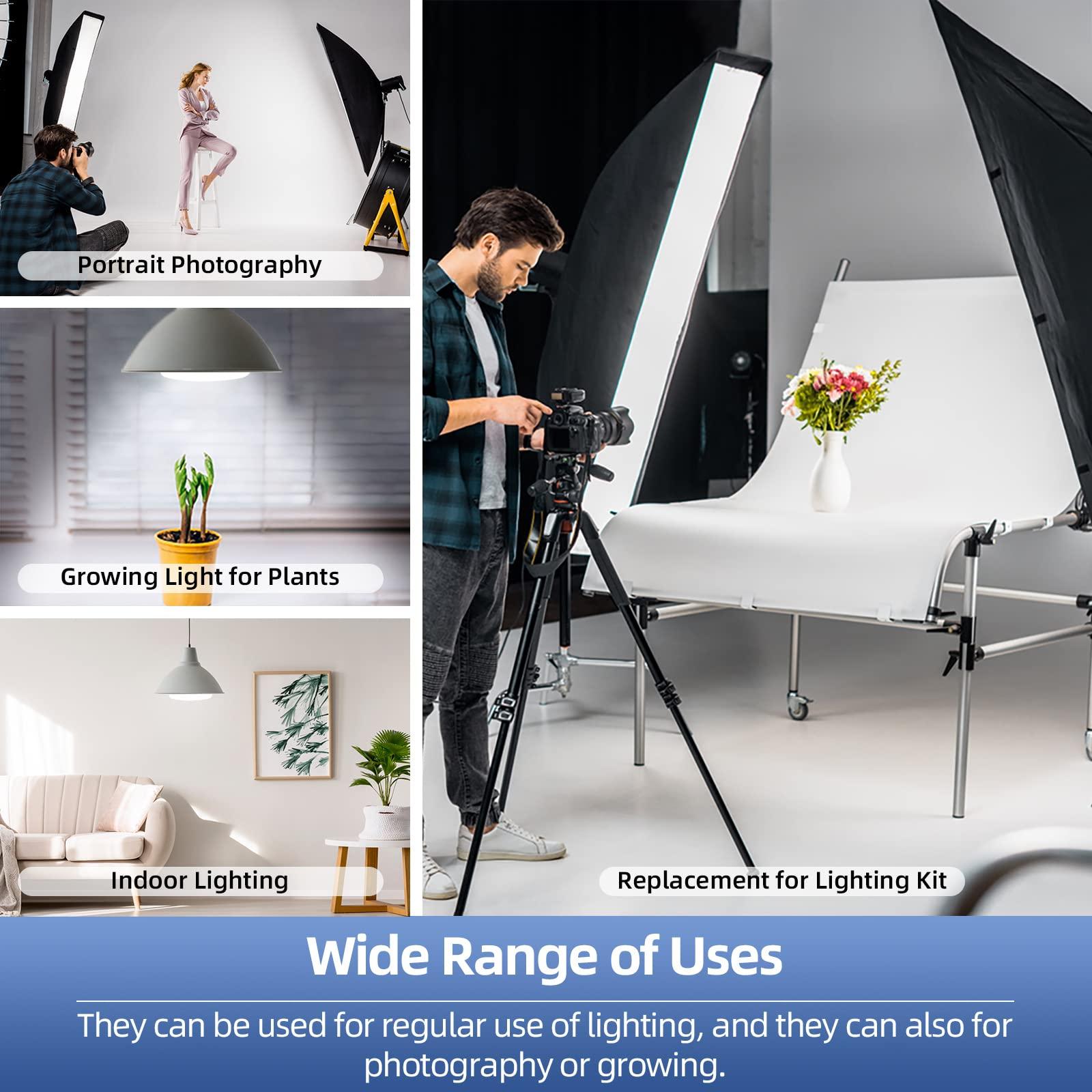 AQIRUI AQIRUI 175W Photography Light Bulb Dimmable Tricolor LED Bulbs 3000-6700K Color Softbox Bulb in E27 Socket for Photography Photo Video Studio Lighting White Warm Cold 2 Pack