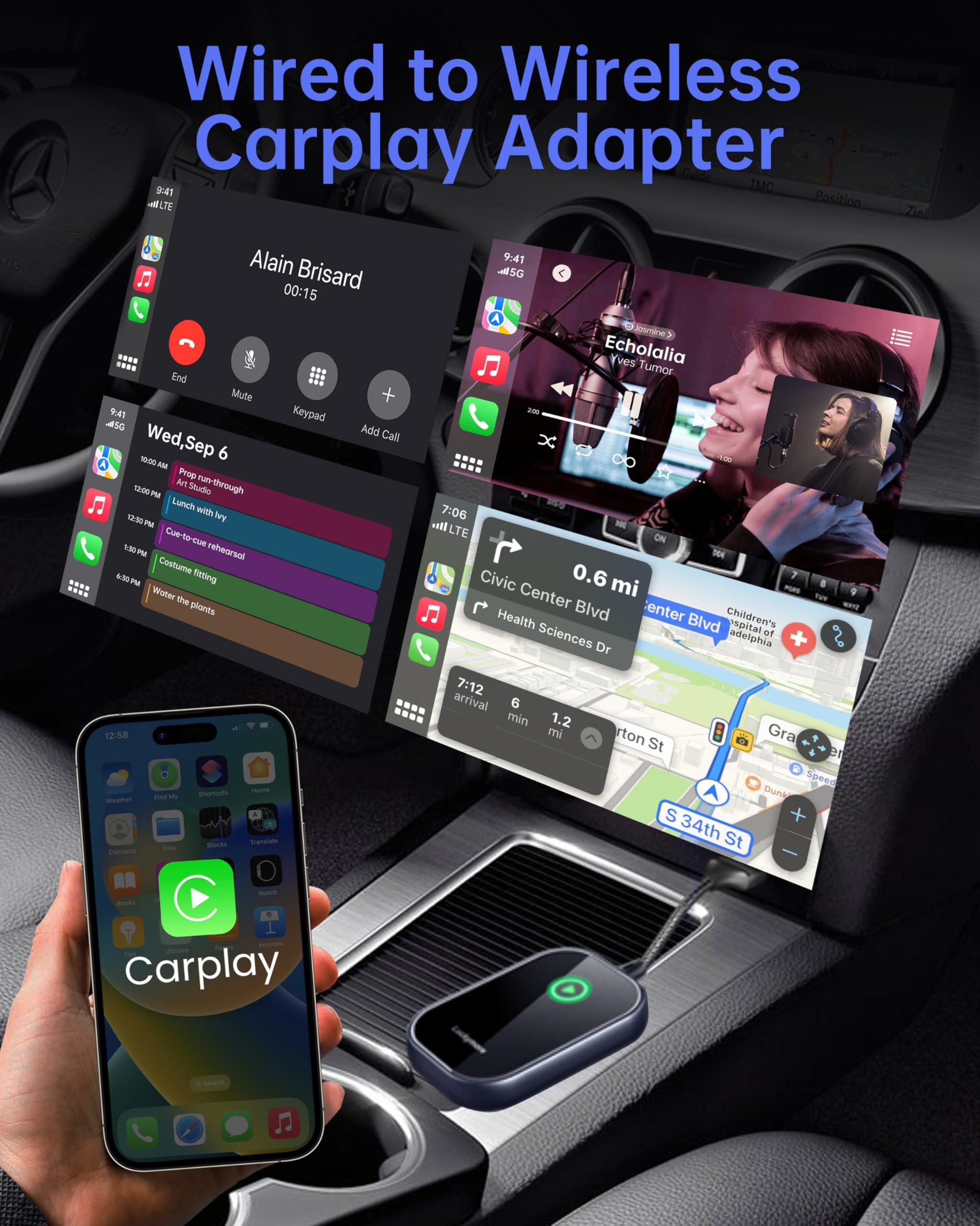 Luckymore Luckymore Wireless Carplay Adapter, Converts Wired to Wireless Carplay Dongle for Plug & Play Carplay Fit for Cars from 2017 & for Apple iPhone iOS 10+