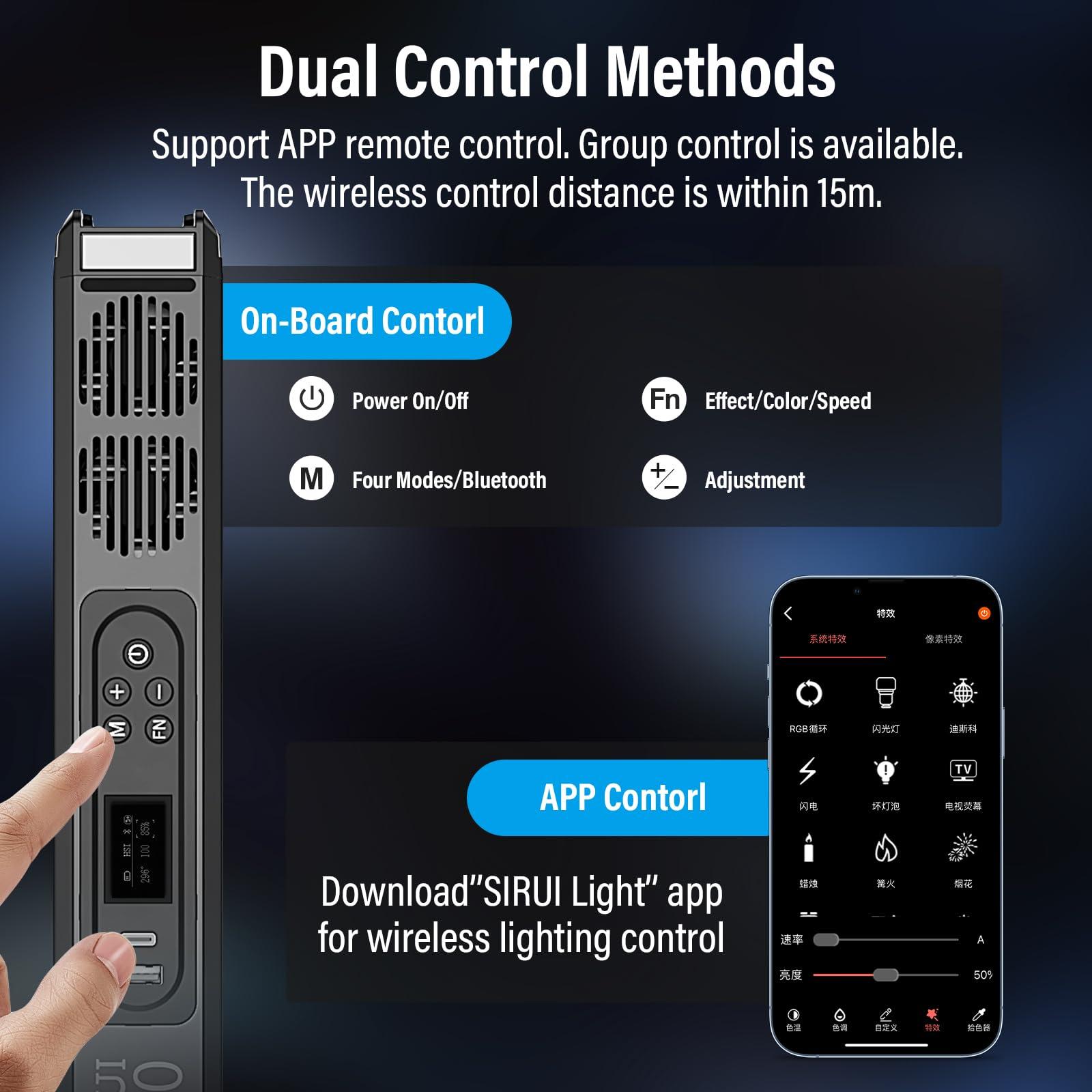 Sirui SIRUI 30W RGB LED Video Light Stick, T30 Tube Light, 2500K~7000K, 2580 lux/0.5m, TLCI 98, CRI 96, 6 Pixel Effects, 13 Light Effects, Full-Color LED Light, Reverse Charging, Magnetic Light, Black