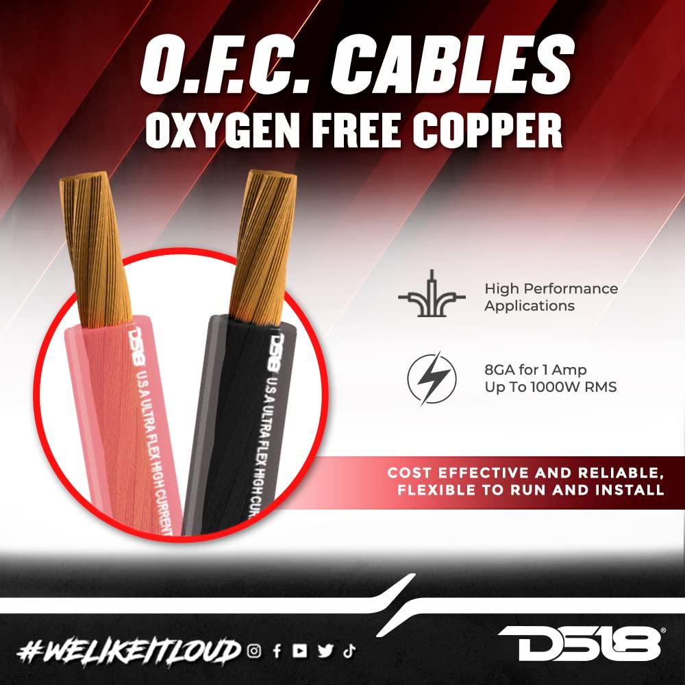 DS18 DS18 PW-OFC8GA-5BK/20RD 8-GA 25ft OFC Ultra Flex Power Wire OFC 8 Gauge, 5ft-Black and 20ft-Red - Power Amplifier Wiring Kit
