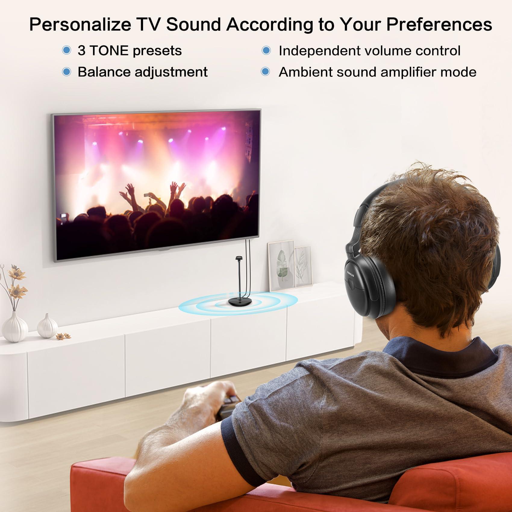 SIMOLIO SIMOLIO Wireless Headphones for TV with Clear Dialog Mode, Boosted Volume & Spare Battery for Seniors, Comfortable TV Watching w/L/R Balance, by-Pass, Charging/Transmitter Stand 2-in-1, No Pairing