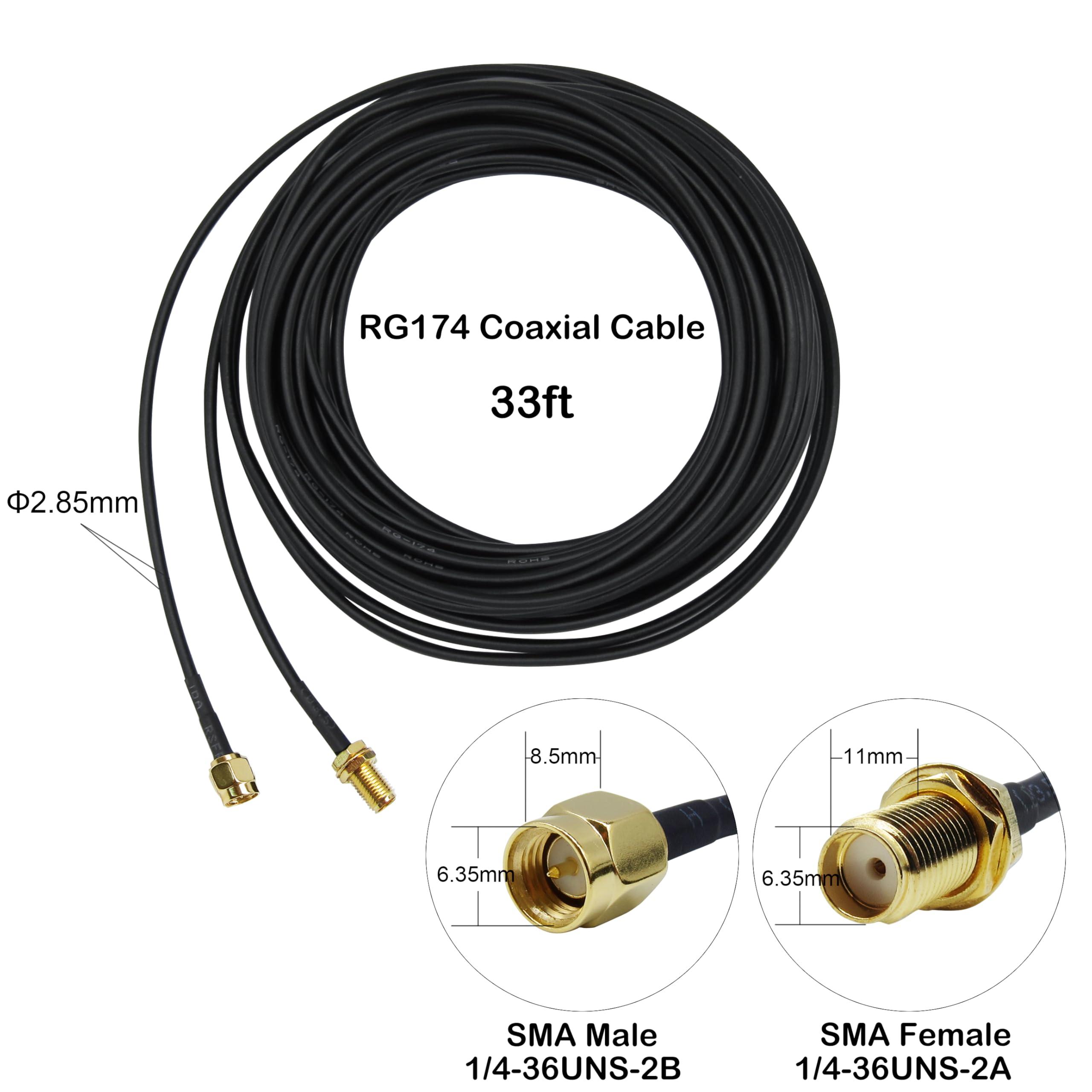 DirectNine Basics SMA Extension Cable 33ft, SMA Male to Female Low Loss RG174 Coaxial Cable Extender for SDR, Wireless Security Camera, Network System, GPS LTE 4G 5G WiFi Radio Antennas