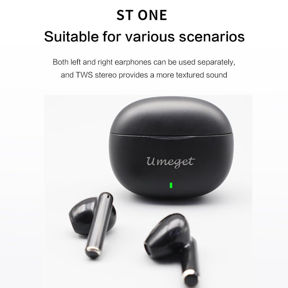 UMEGET UMEGET TWS Earbuds Half in Ears ENC Wireless Bluetooth Earphones,Dual Mics in Ear Detection Wireless Headset,Lower Delay 13mm Speaker Headphones. (Black)
