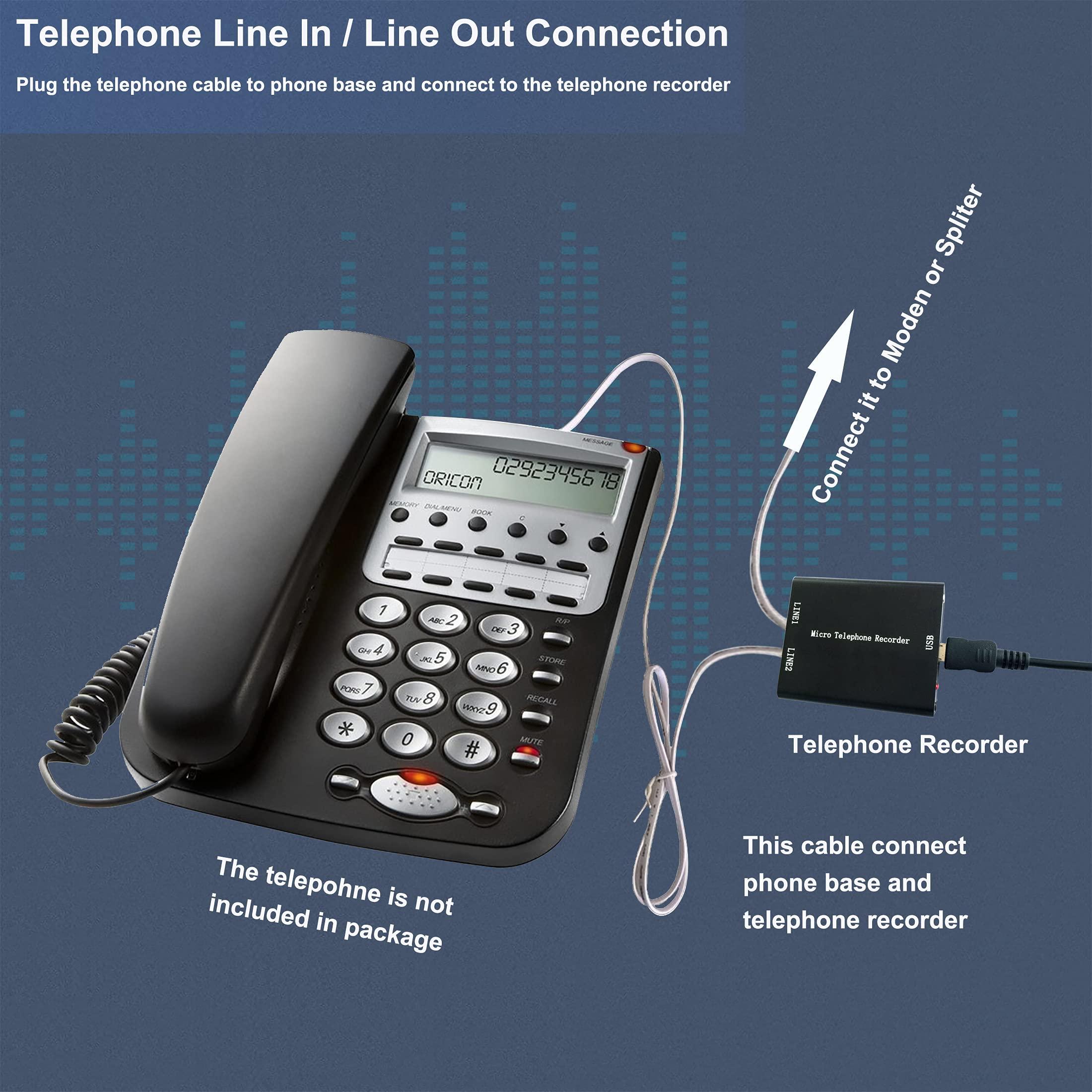 eoqo 32GB Analog Telephone Voice Recorder | Small Size, Reliable Recording, Plug & Play | Home & Office Use, 200 Hours Storage | Red Light Indicator, Automatic File Naming | Compatible with Analog Systems