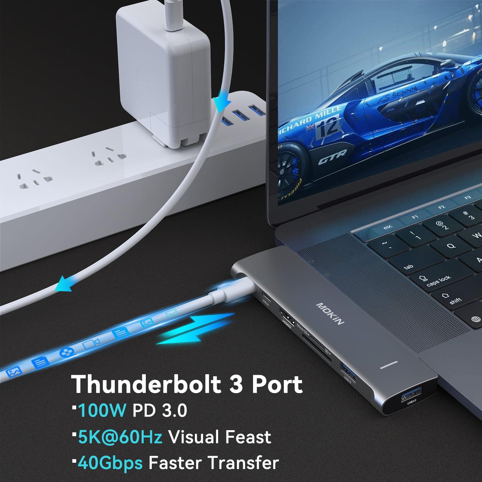 MOKiN USB C Adapter for MacBook Pro 2023 2022 2021, MacBook Pro USB Adapter, 7 in 2 MacBook Pro Accessories for MacBook Pro/Air M1M2M3, Mac Dongle with 4K HDMI, 2 USB 3.0, TF/SD, USB-C 100W and Thunderbolt3