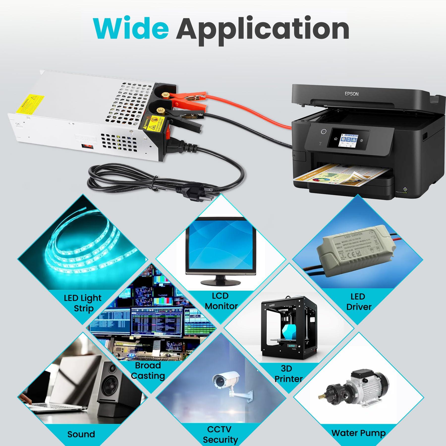 VIXKPIRR New Version DC 12V 100A 1200W Power Supply, 110V AC to 12V DC Converter Transformer Adapter 100amp 1200W Switching Power Supply for LED Strip Light CCTV Camera Security System Radio 3D Printer