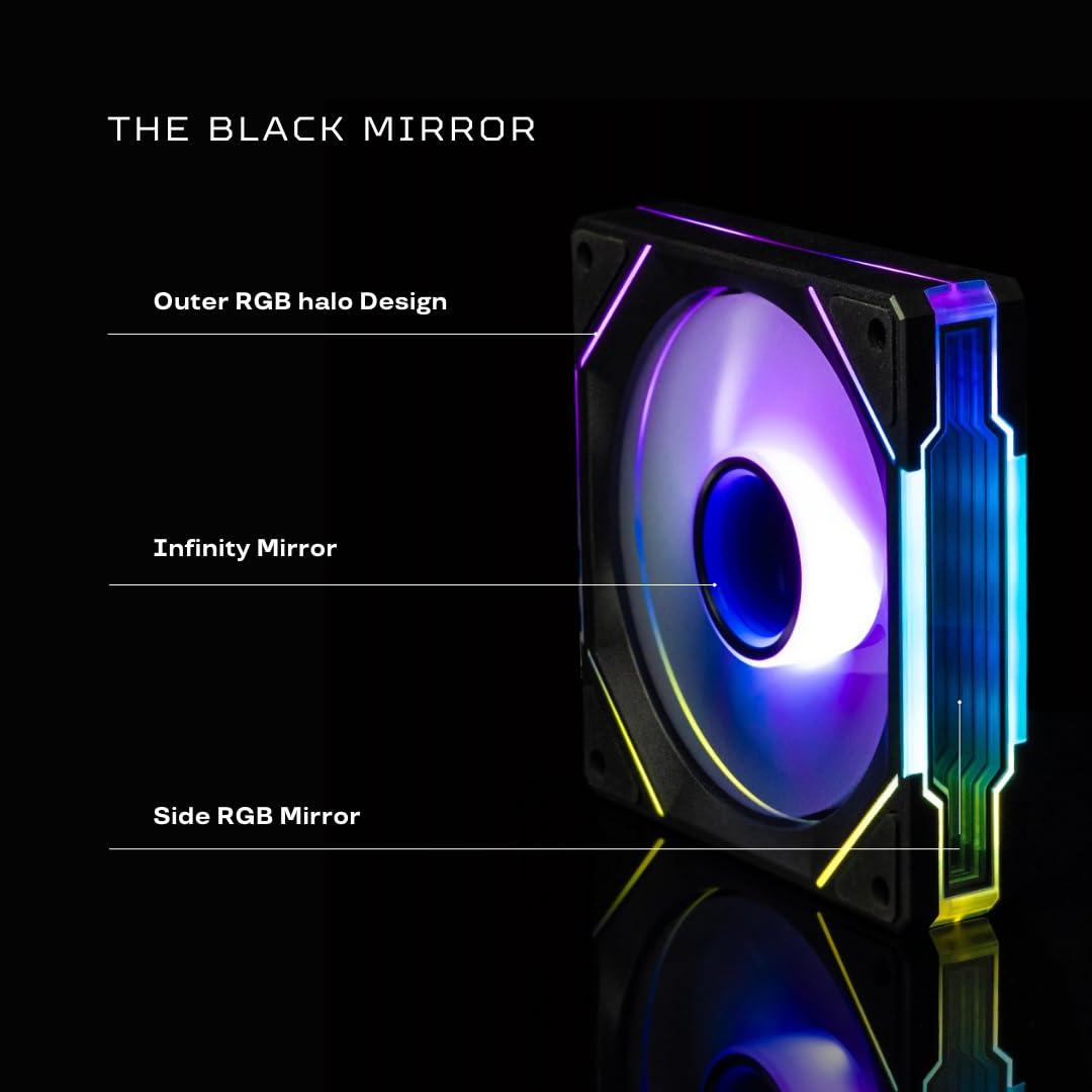Cooler Power Cooler Power 120mm Black Mirror RGB Fans, Premium PC Fans, High Airflow, Ultra-Quiet Speed Control (PWM), Universal RGB SYNC(Aura, Fusion, Mystic) (Black, 3 Pack)