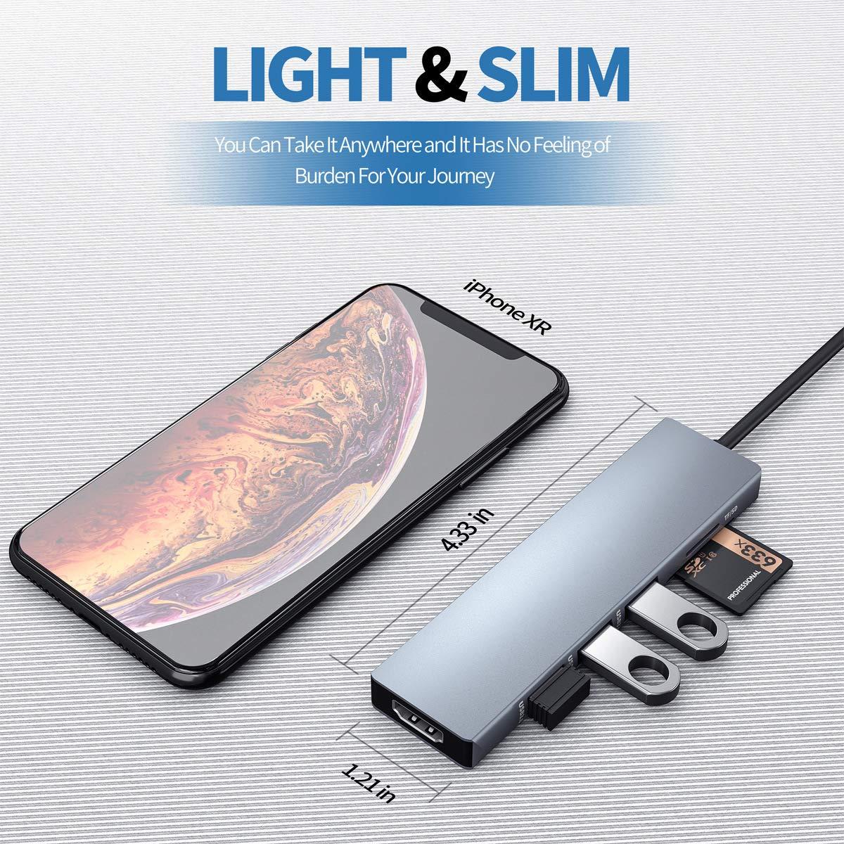 ULANSON USB C HDMI Adapter for MacBook Pro 2016/2017, 6 in 1 USB-C to HDMI Output, SD+MicroSD Card Reader and 3-Ports USB 3.0