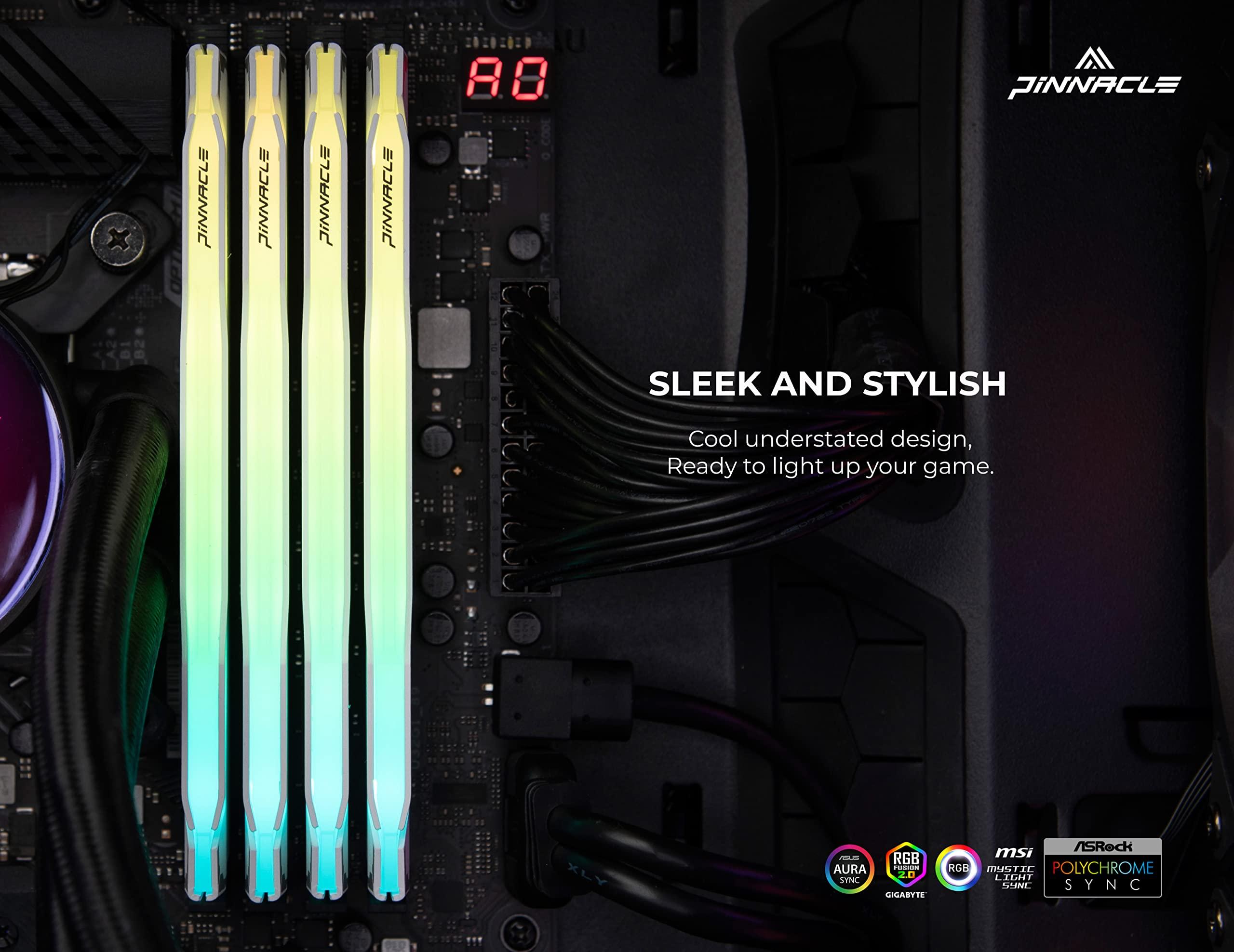 Timetec Timetec Pinnacle Konduit RGB DDR4 3200MHz PC4-25600 CL16-18-18-38 XMP2.0 Overclocking 1.35V Compatible for AMD and Intel Desktop Gaming PC Memory Module RAM (RGB White, 64GB KIT(4x16GB))