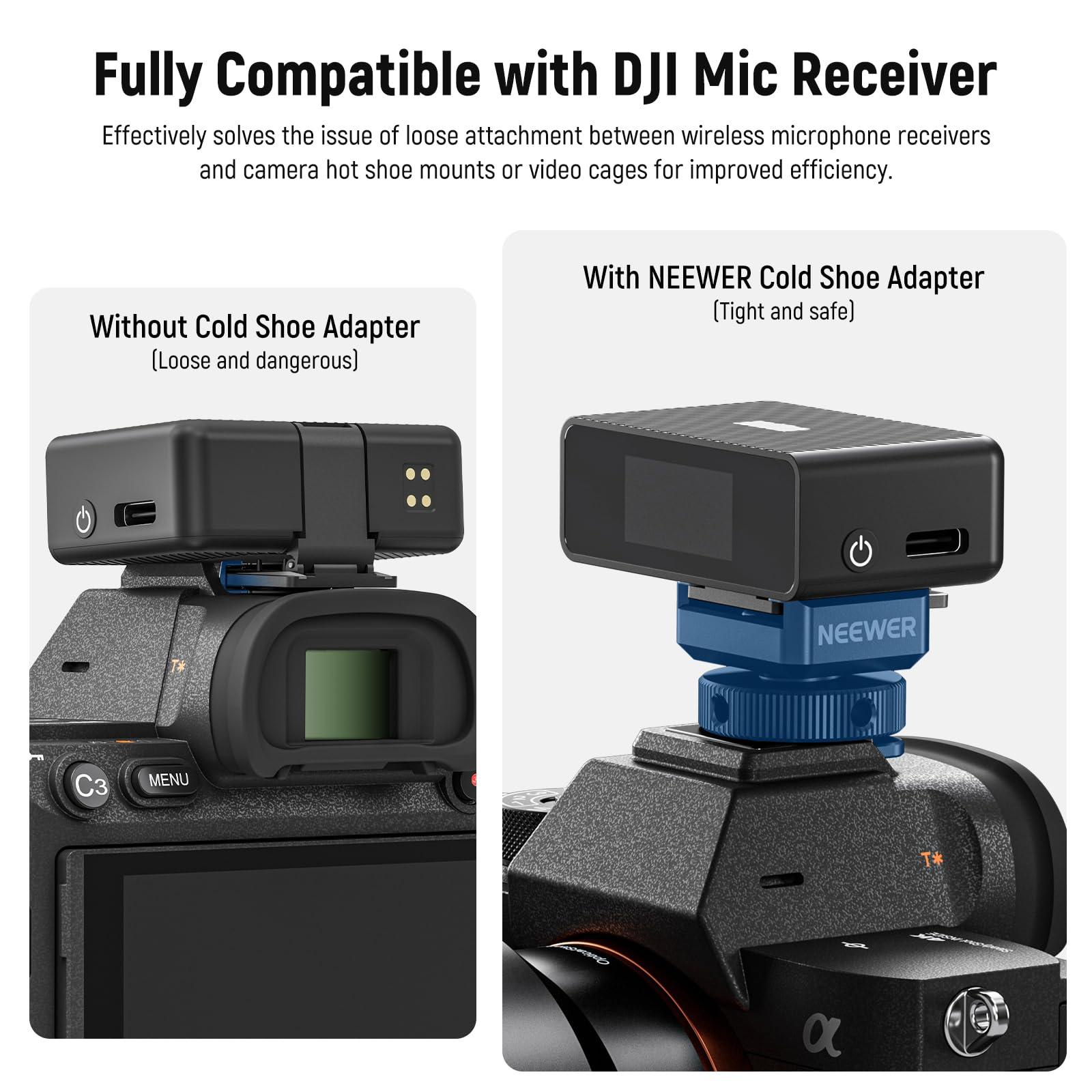 Neewer NEEWER 2PCS Cold Shoe Mount Adapter Compatible with DJI Hollyland Rode Wireless Lavalier Microphone Receiver, Anti Drop Mic Accessories with Retractable Pins, Metal Camera Cage Mount Adapter, UA030