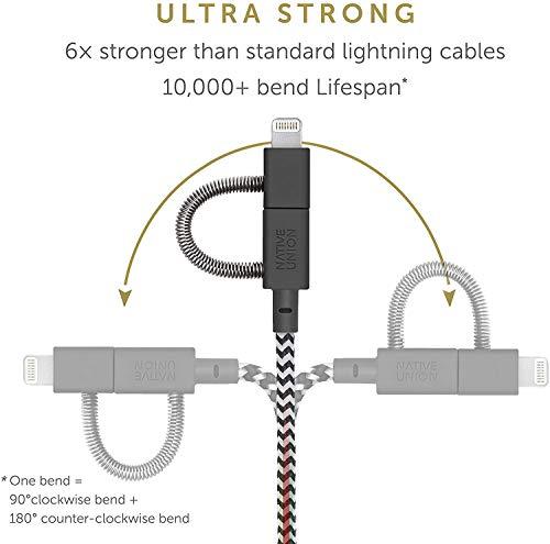 Native Union Native Union Belt Cable Universal - 6.5ft Ultra-Strong Reinforced [MFi Certified] Durable Charging Cable with 3-in-1 Adaptor for Lightning, USB-C and Micro-USB Devices (Zebra)