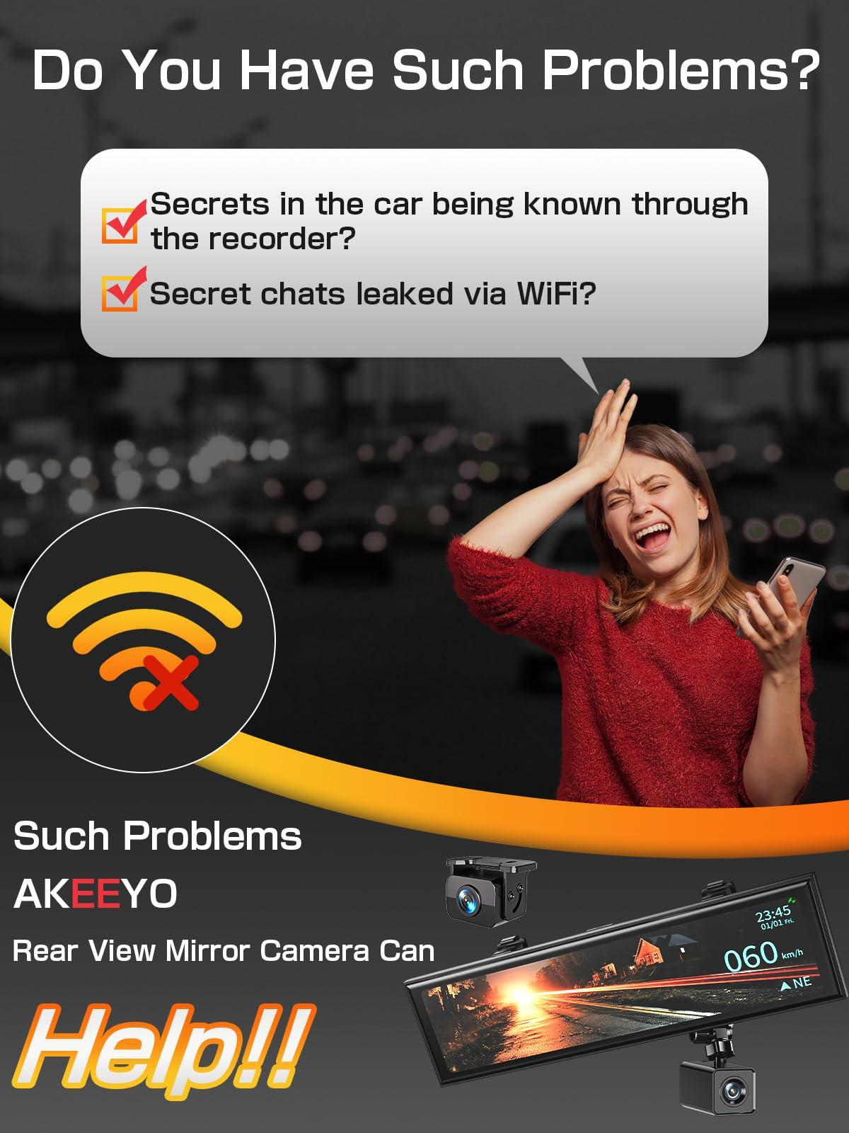 AKEEYO Super Night Vision Rear View Mirror Camera with F1.0 Aperture LensAI Vision RadarBSD HDR/WDRTouch Screen Smart Mirror Dash Cam, Free 32GB Card & GPS,12\" Backup Camera AKEEYO NV-X