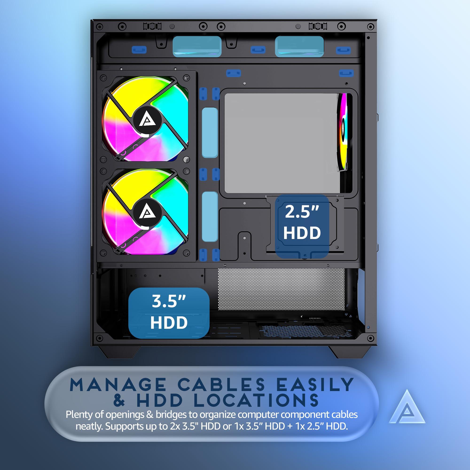 Apevia Apevia Phantom-BK Phantom Micro-ATX Dual-Chamber Gaming PC Case w/ 5X 120mm ARGB Fans, 366 RGB Modes, Dual Tempered Glass Panels, 240mm Radiator Support, 2X USB3.0, HD Audio Port, Black