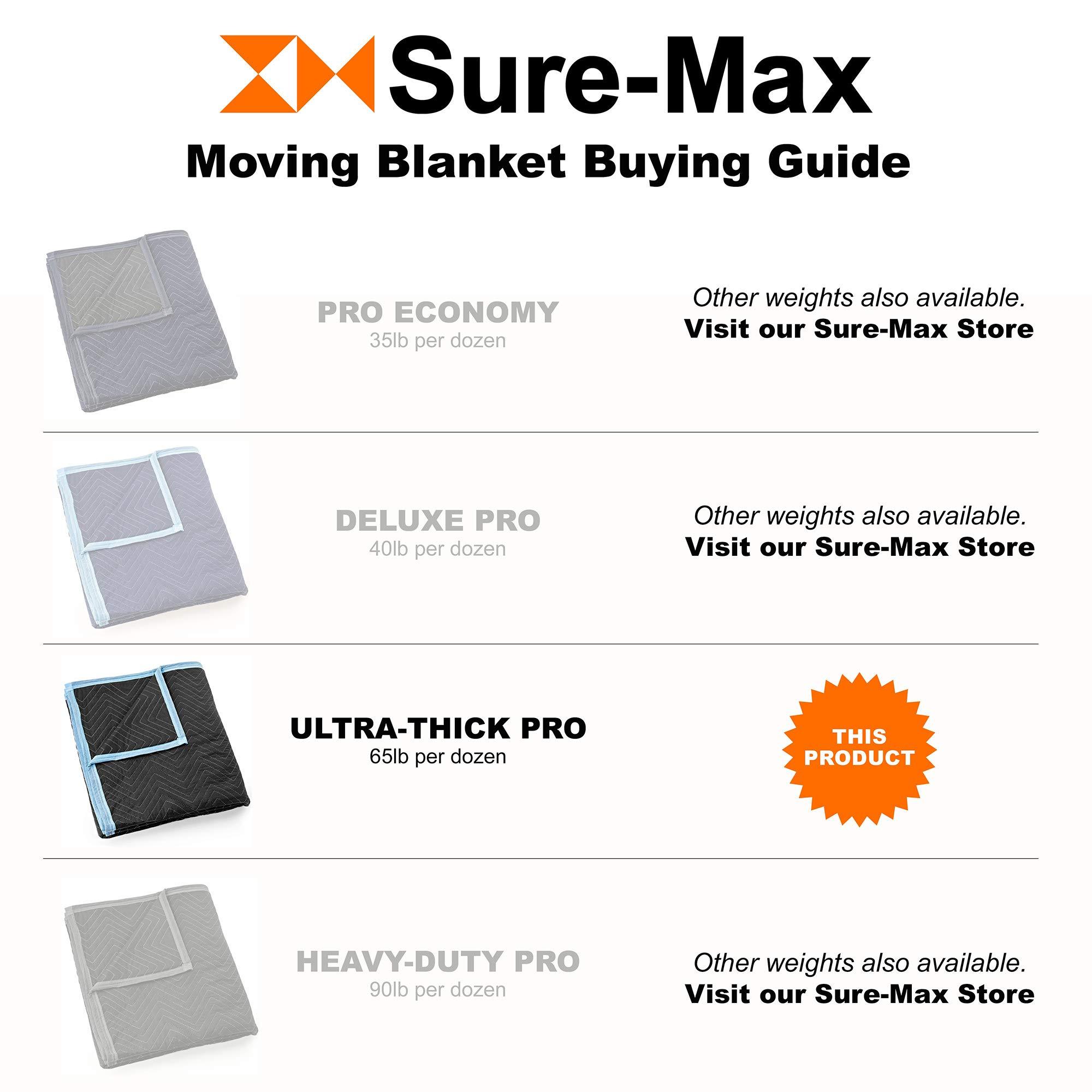 Sure-Max Sure-Max 12 Heavy-Duty Moving & Packing Blankets - Ultra Thick Pro - 80" x 72" (65 lb/dz weight) - Professional Quilted Shipping Furniture Pads Black