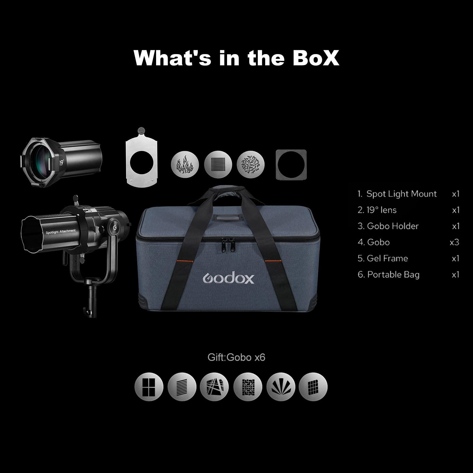 GODOX Godox VSA-19K Spotlight Attachment Kit,Conical Snoot with 19 Projection Lens and 9 Gobos for Bowens Mount Flash Speedlite,Studio Strobe Monolight,Photography LED Light and Video Light