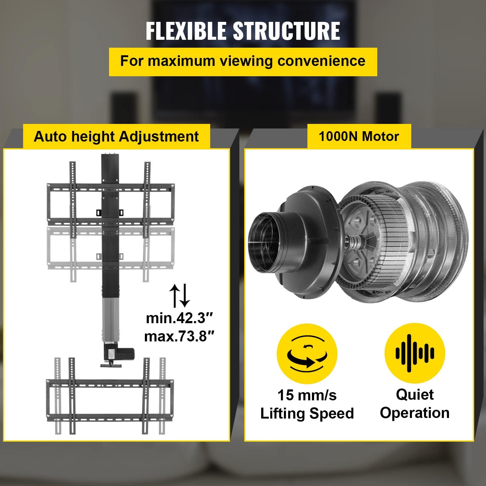 VEVOR VEVOR Motorized TV Lift Stroke Length 31 Inches Motorized TV Mount Fit for Max.60 Inch TV Lift with Remote Control Height Adjustable 42-73 Inch,Load Capacity 132 Lbs