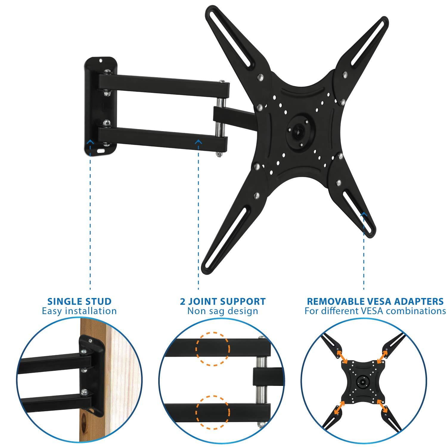 Mount-It! Mount-It TV Wall Mount Full Motion LCD, LED 4K TV Swivel Bracket for 23-55 inch Screen Size, Compatible with VESA 400x400, 66 lbs Capacity (MI-2065L), Black