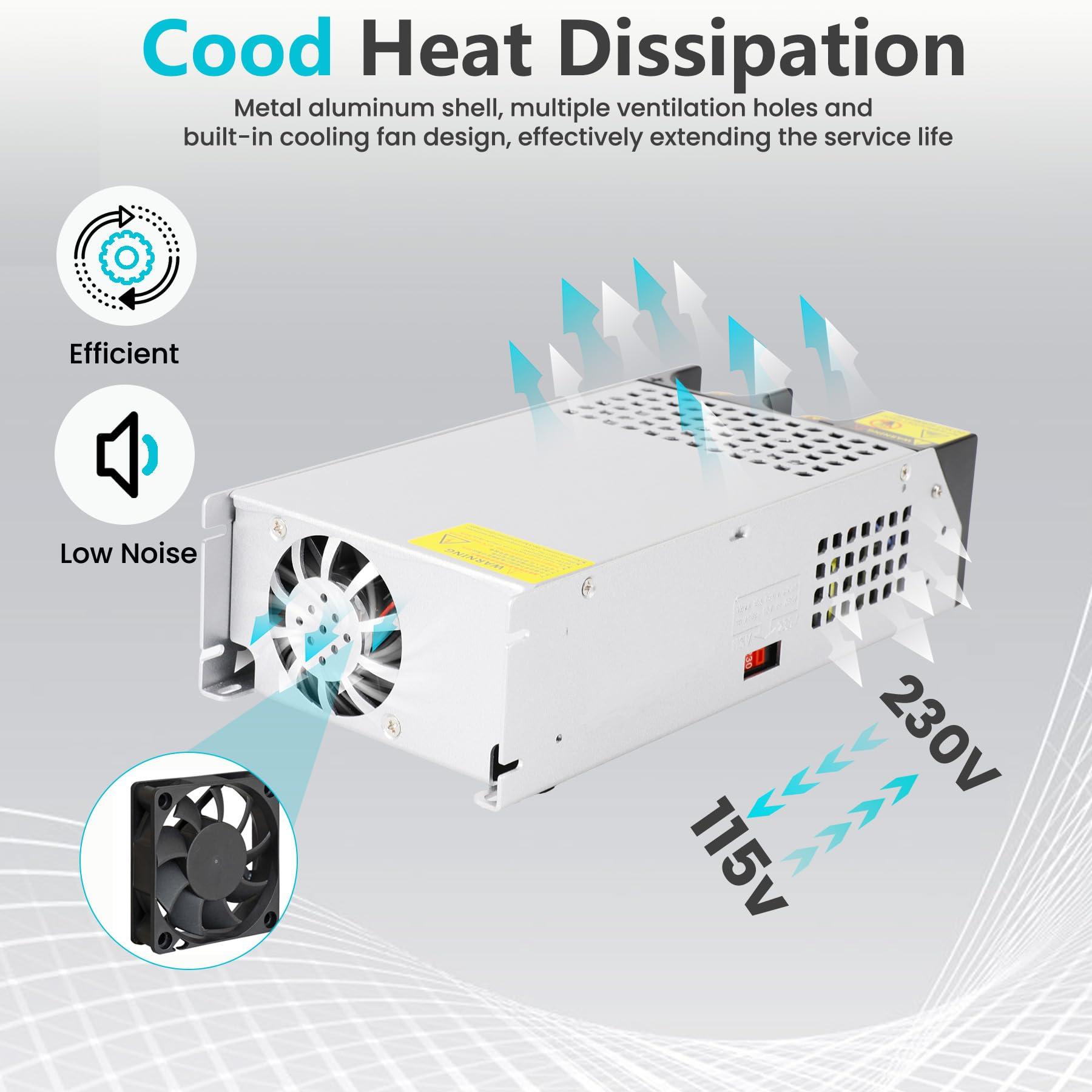 VIXKPIRR New Version DC 12V 100A 1200W Power Supply, 110V AC to 12V DC Converter Transformer Adapter 100amp 1200W Switching Power Supply for LED Strip Light CCTV Camera Security System Radio 3D Printer