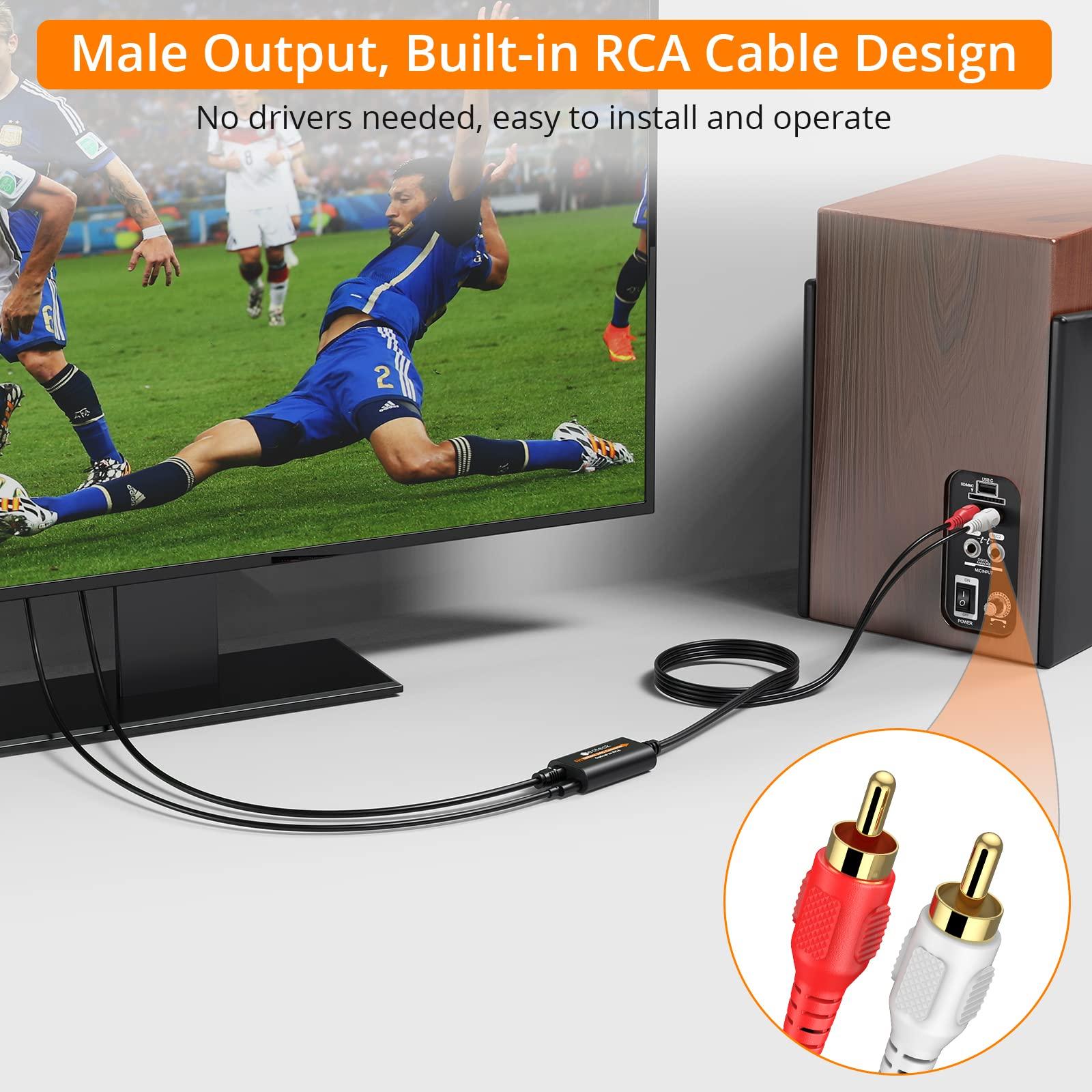 Neoteck Neoteck 192kHz DAC Converter 7ft/2.1m Optical to RCA Cable SPDIF to RCA Digital to Analog Converter with Built-in Audio Amplifier Chipset for HDTVs Set-Top Boxes DVD/Blu-Ray Players-Male Output