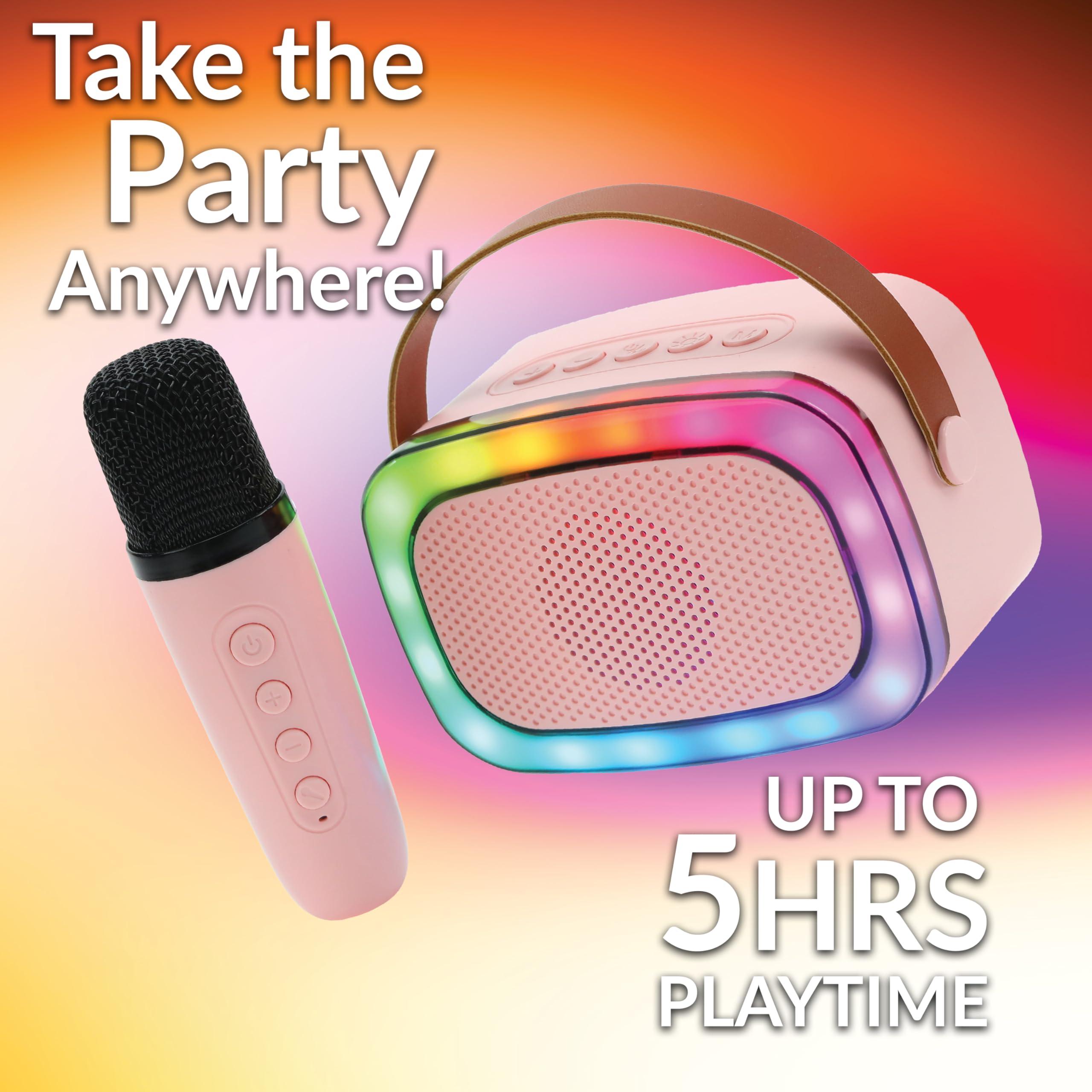 Supersonic IQ Sound IQ-908K Mini Karaoke Bluetooth Speaker with Wireless Microphone, RGB Lights Surround, Fun Voice Changing in Rechargeable Compact, and Portable Design Ideal Gifts for Kids and Adults (Pink)