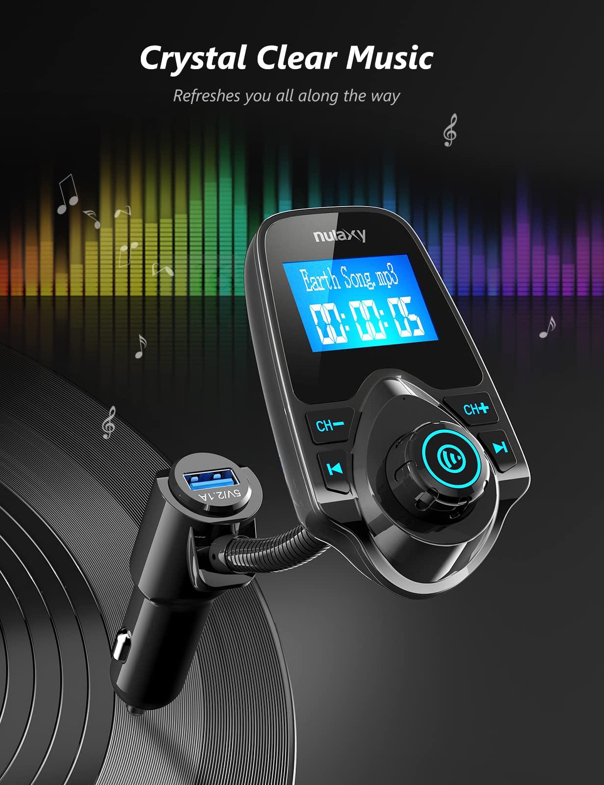Nulaxy Nulaxy Car Bluetooth FM Transmitter [2024 Upgraded], 1.44\" Display Flexible Gooseneck, Handsfree Call Wireless Music Stereo Audio Player Radio Adapter Car Kit USB Phone Charger, TF SD Card AUX-KM18