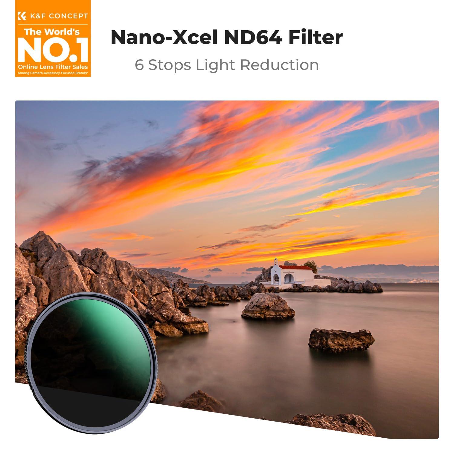 K&F Concept K&F Concept 77mm ND64 Lens Filter (6-Stop Fixed Neutral Density Filter), 28 Multi-Layer Coatings HD Waterproof Ultra Slim Nano-X Series Filter for Camera Lens
