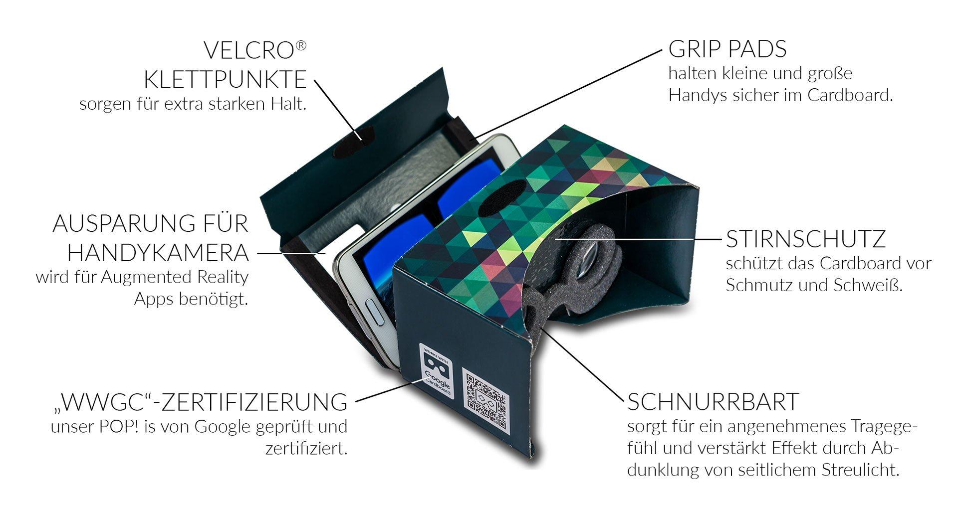 MR.CARDBOARD Google Cardboard POP! Cardboard + Free Head Strap and Cushion. for Android and iPhone. Fits Every Phone. Including Lenses. 3D Glasses VR Glasses Virtual Reality Viewer VR Goggles.