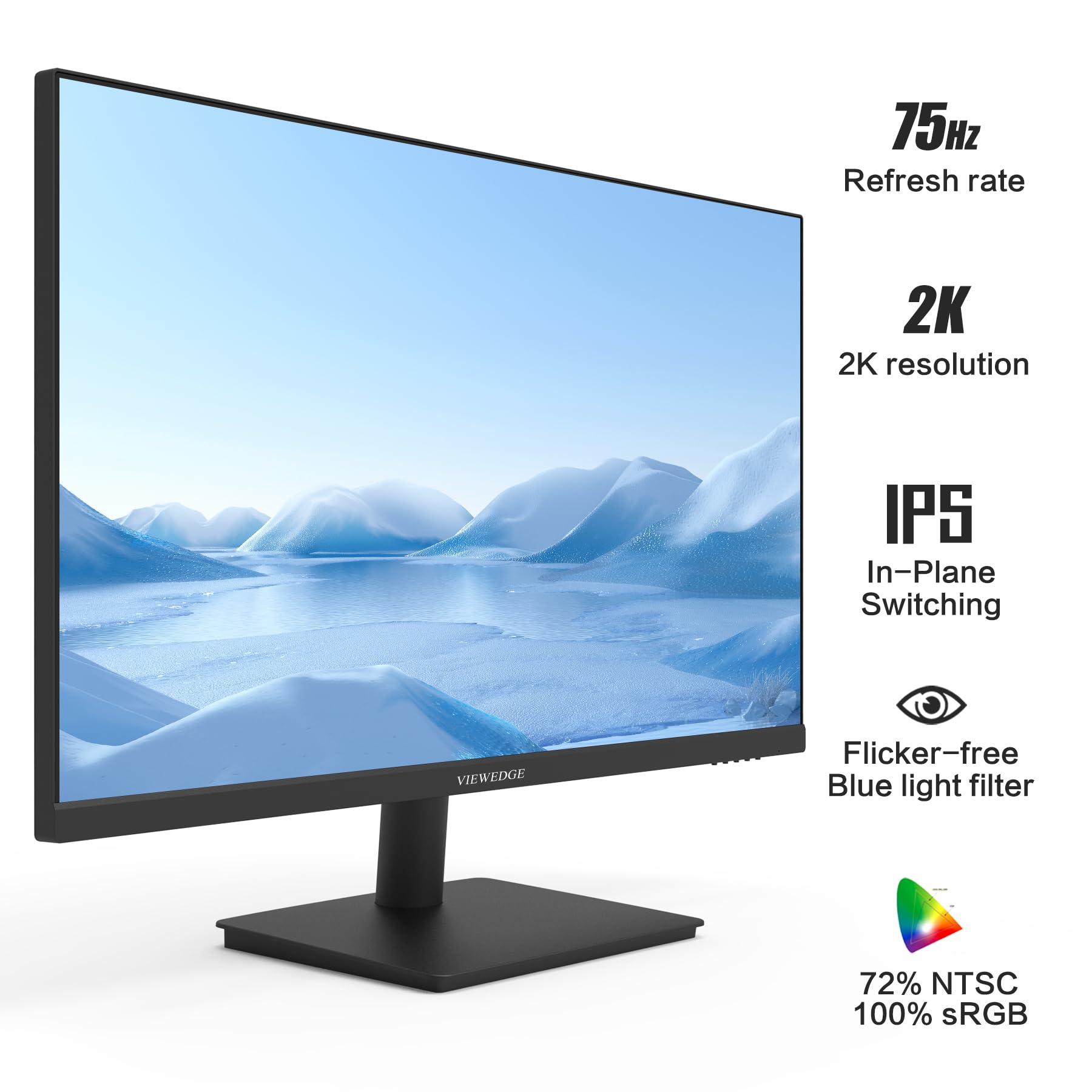 Viewedge Viewedge 27 inch Monitor with 2K 2560 x 1440 IPS Panel 75hz | Computer Monitor 27 inch QHD with HDMI, DP and Wall Mountable | Eye Protection PC 1440p Monitor for Working and Gaming