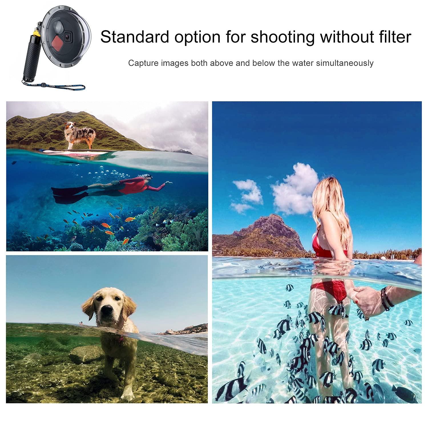 YALLSAME YALLSAME Waterproof Dome Port for GoPro Hero 13 12 11 10 9 Black with Built-in Switchable Filters, Floating Hand Grip, Trigger, Dive Snorkeling Underwater Dome Housing for GoPro 9 10 11 12 13 Black