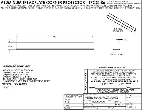 Vestil Vestil TPCG-36 Aluminum Tread Plate Corner Guard, 36" Non-Marking, 90 Degree Style, Silver