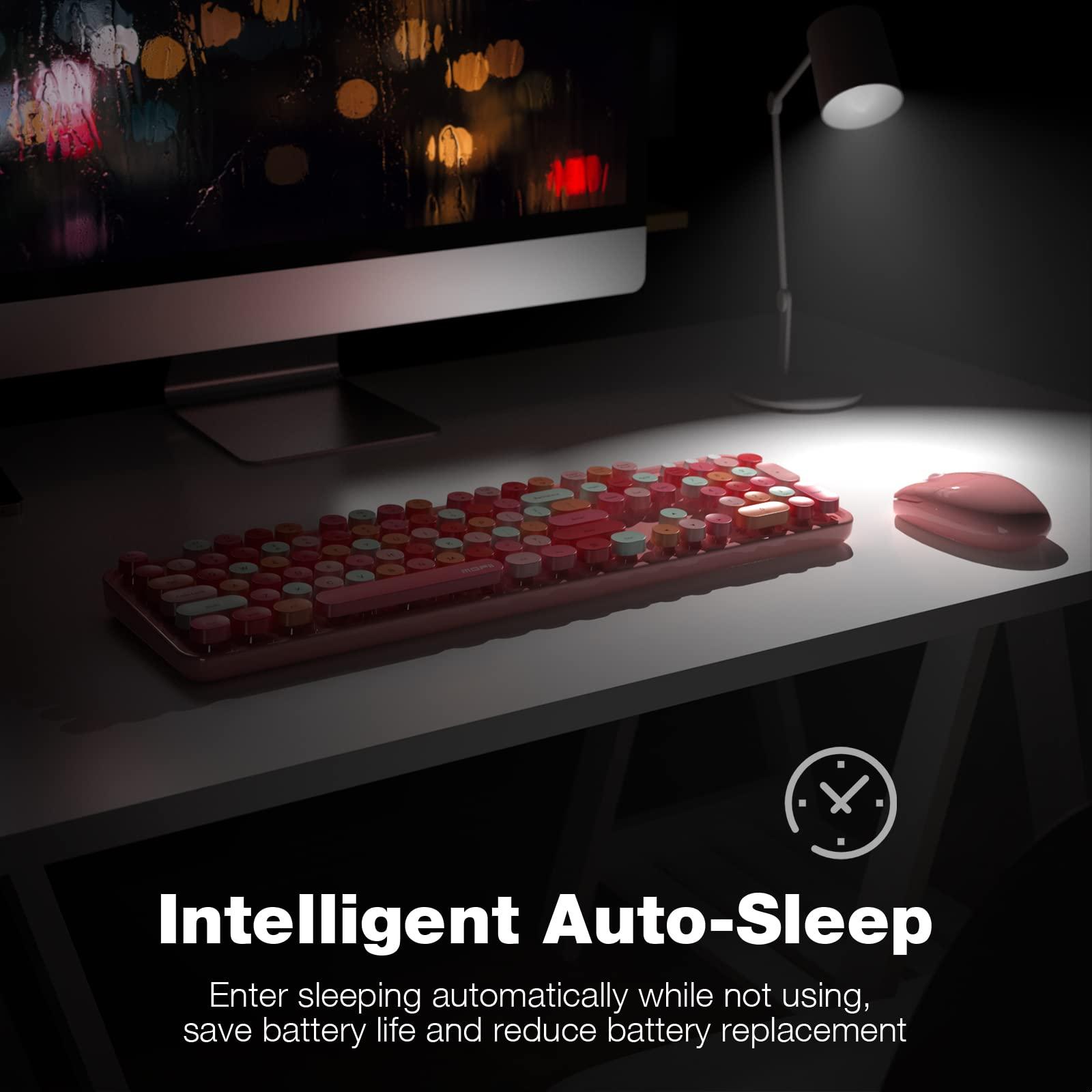 MOFII MOFII Wireless Keyboard and Mouse, Pink Colorful Round Key Retro Typewriter Keyboards, USB Wireless 2.4G Full Size Keyboard and Cute Mice Combo for Computer, Laptop, PC, Chromebook, Smart TV
