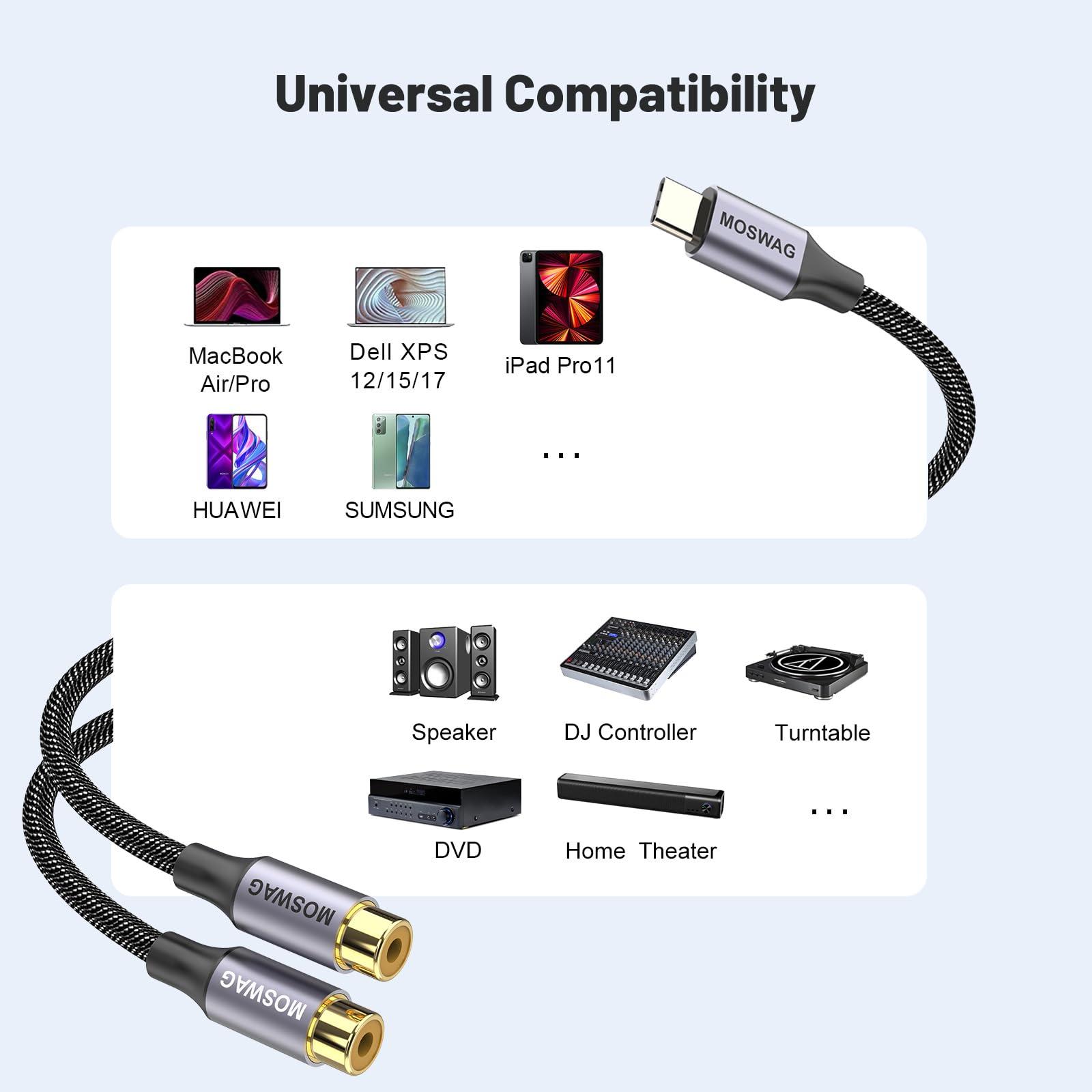 MOSWAG MOSWAG USB C Male to Dual Female RCA Stereo Audio Y Splitter Adapter Cable Allows Up to Hi-Fi Sound Quality,Wide,Natural Sound Stage and Uncolored Sound