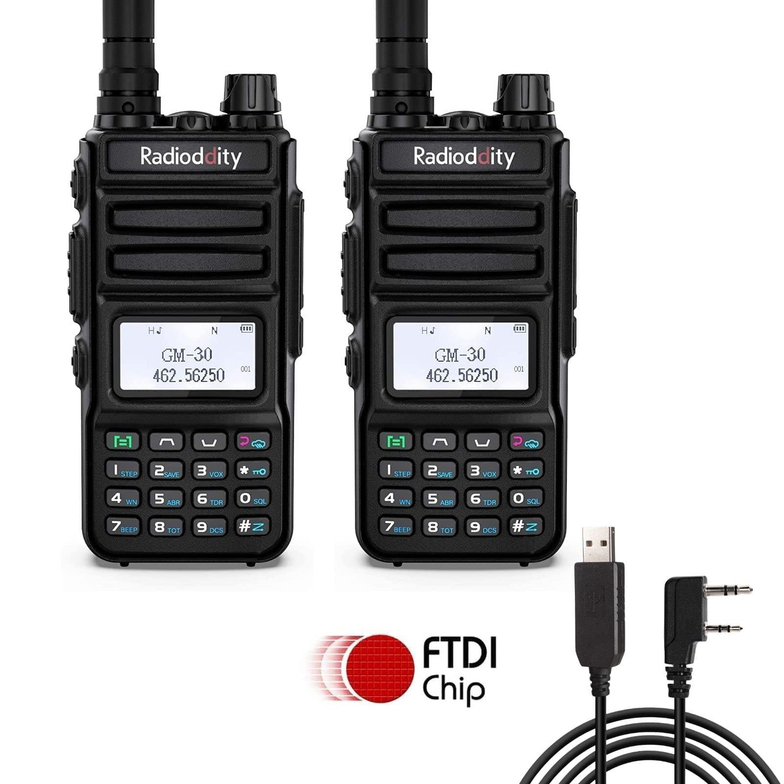 Radioddity 2 Pack Radioddity GM-30 GMRS Handheld 5W Two Way Radio + Radioddity PC001 FTDI Programming Cable, Plug and Play