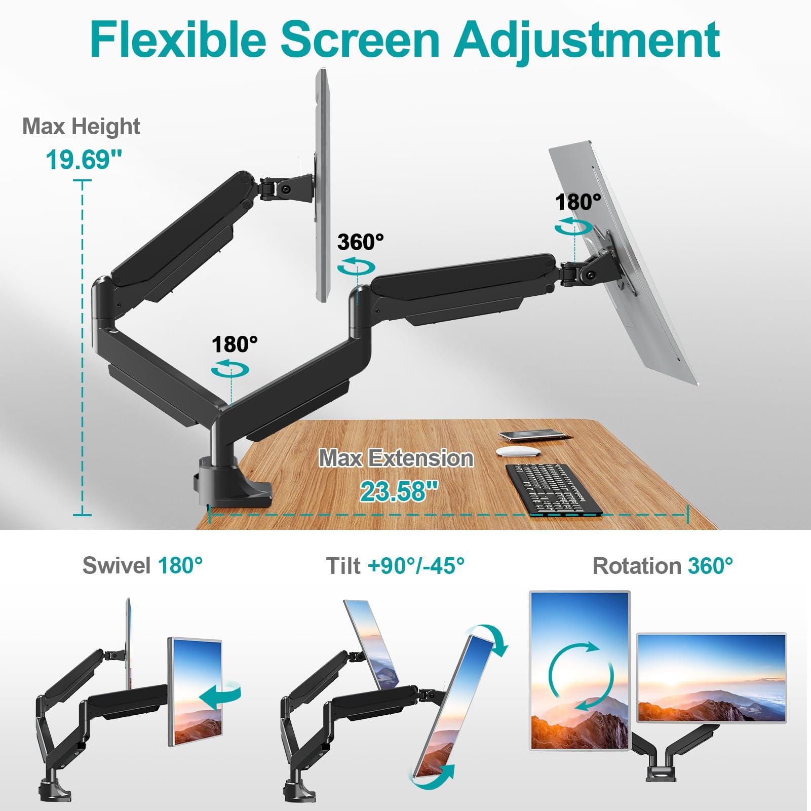 MOUNT PRO MOUNT PRO Dual Monitor Stand Fits Max 42 Inch Computer Screen, Heavy Duty Premium Monitor Mount for 2 Monitors, Each Arm Holds up to 33lbs, Ultrawide 2 Monitor Desk Mount, VESA Mount 75x75mm/100x100mm