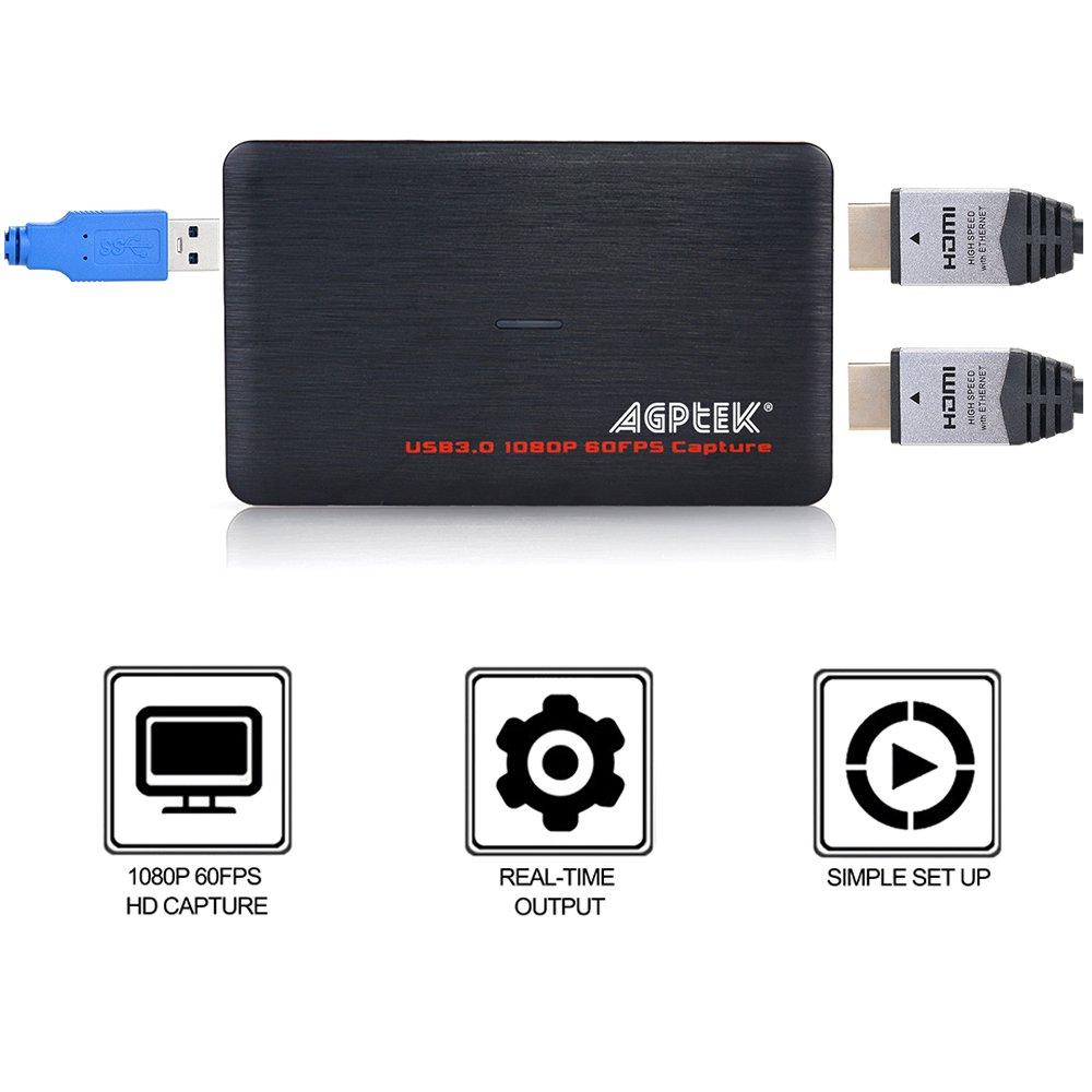 AGPTEK USB3.0 Game Capture Card 4K@30, 4K HDMI Video Capture Live Streaming Record 4K 30 FPS or 1080p120, 1440p60, HDMI Capture Card Work for PS5/PS4/Xbox One/Switch/Camera