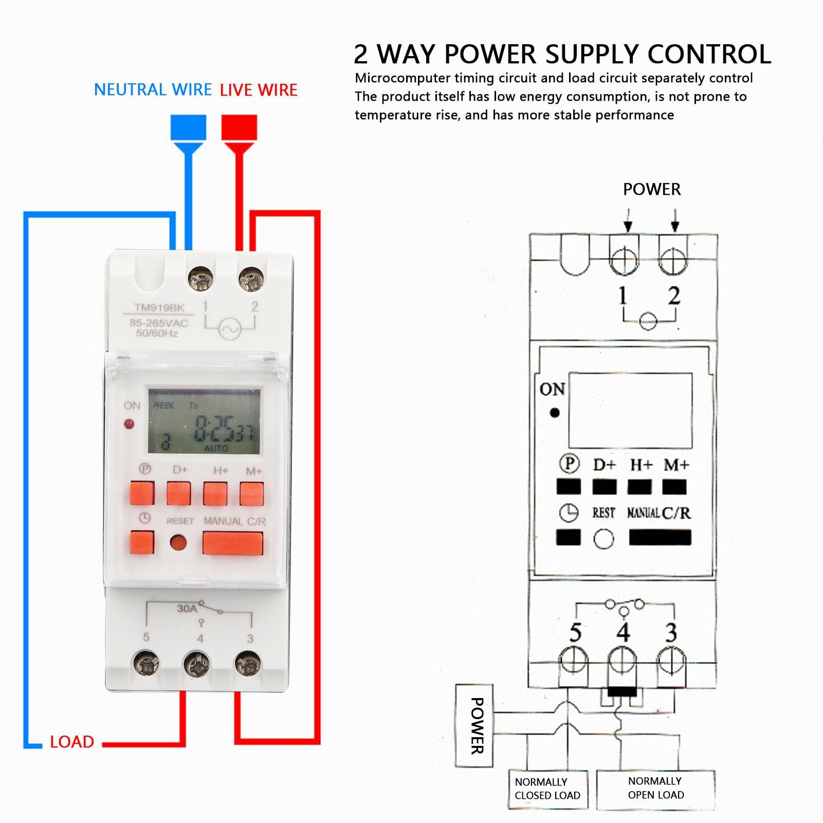 Dpofirs Programmable Digital Timer Switch for Pool Pumps, Heaters, Filters, 7-Day 28 ONOFF Timer Settings, AC85-265V LCD Display Digital Timer Switch with Waterproof Box