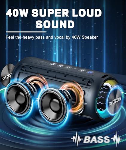 Ortizan Ortizan Bluetooth Speakers, 40W Loud Sound, Wireless Stereo, IPX7 Waterproof, Extra Bass, LED Light, BT5.3, Portable Compact Speaker for Shower/Outdoor/Beach/Home, Gifts for Adult, Navy