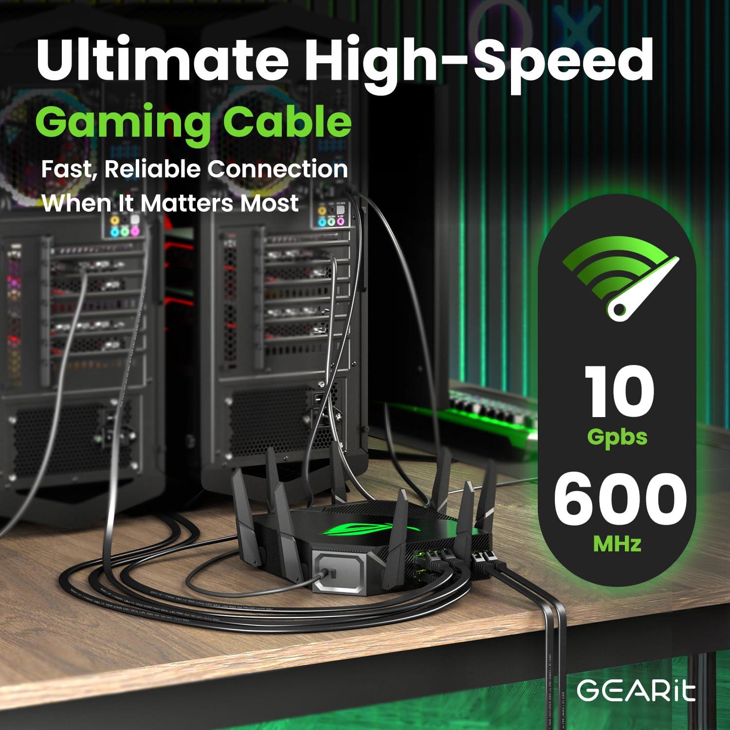 GEARit GEARit Cat 7 Outdoor Flat Ethernet Cable (50ft, Black) Direct Burial Rated LLDPE Jacket - Indoor Cat7 Shielded FTP 600MHz 10Gbps High Speed Gaming Computer Network RJ45 Snagless Patch Cord Internet