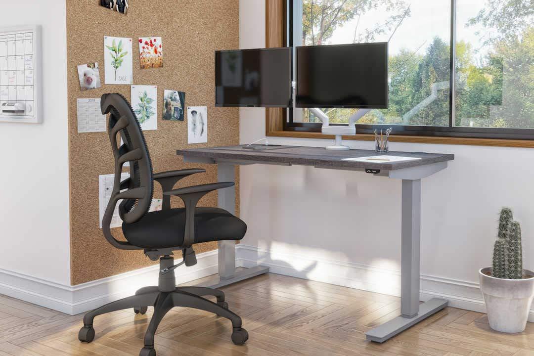 Bestar Bestar Upstand Standing Desk with Dual Monitor Arm, Ergonomic Electric Table for Home Office, 48W x 24D, Bark Grey
