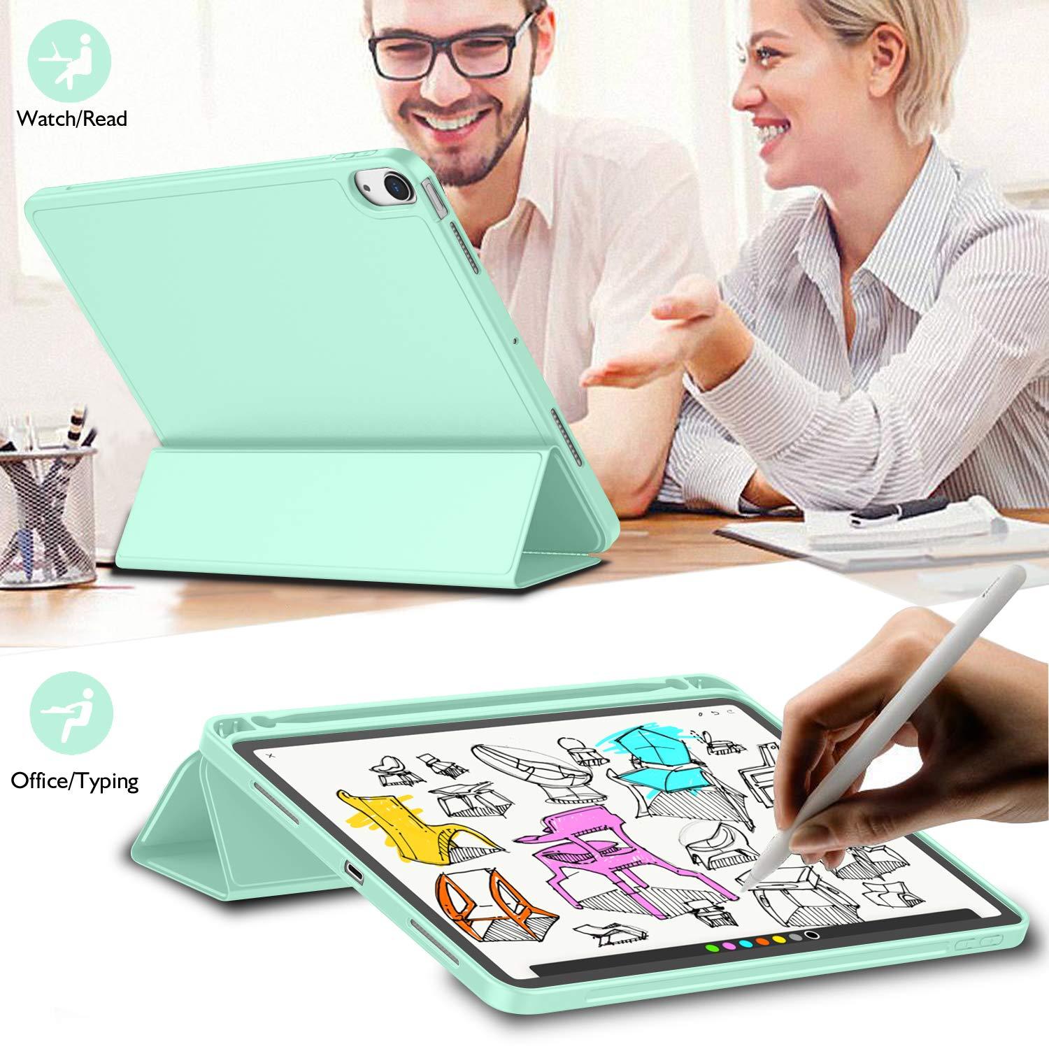 iMieet iMieet iPad Air 11 Inch Case M2 2024, iPad Air 5th/4th Generation Case 2022/2020 10.9 Inch with Pencil Holder, Trifold Stand Smart Case(Light Green)