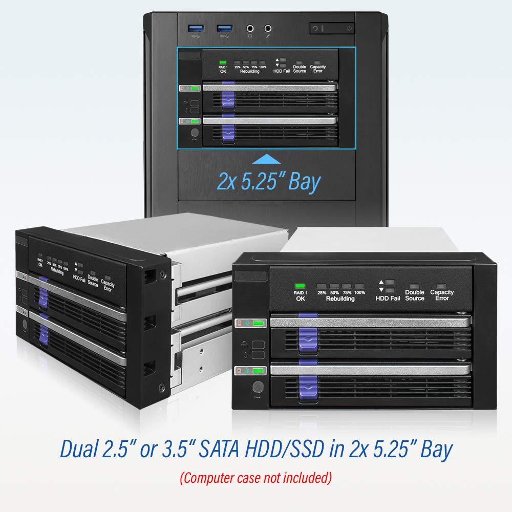 ICY DOCK ICY DOCK Dual 2.5\" & 3.5\" SATA Hard Drive/SSD Removable RAID 1 Mobile Rack Enclosure in 2 x 5.25 Bay - MB901SPR-B